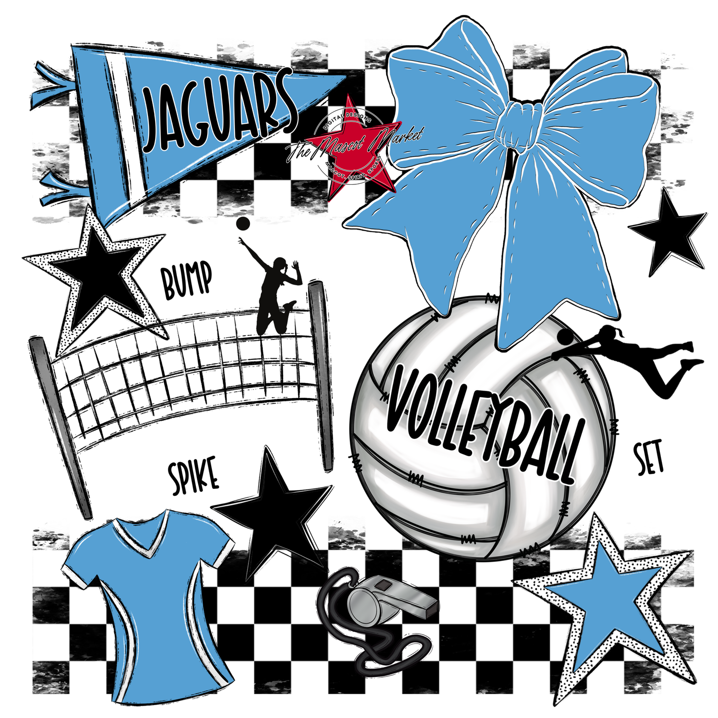 Jaguars Checkers Volleyball Spirit Design-Carolina Blue