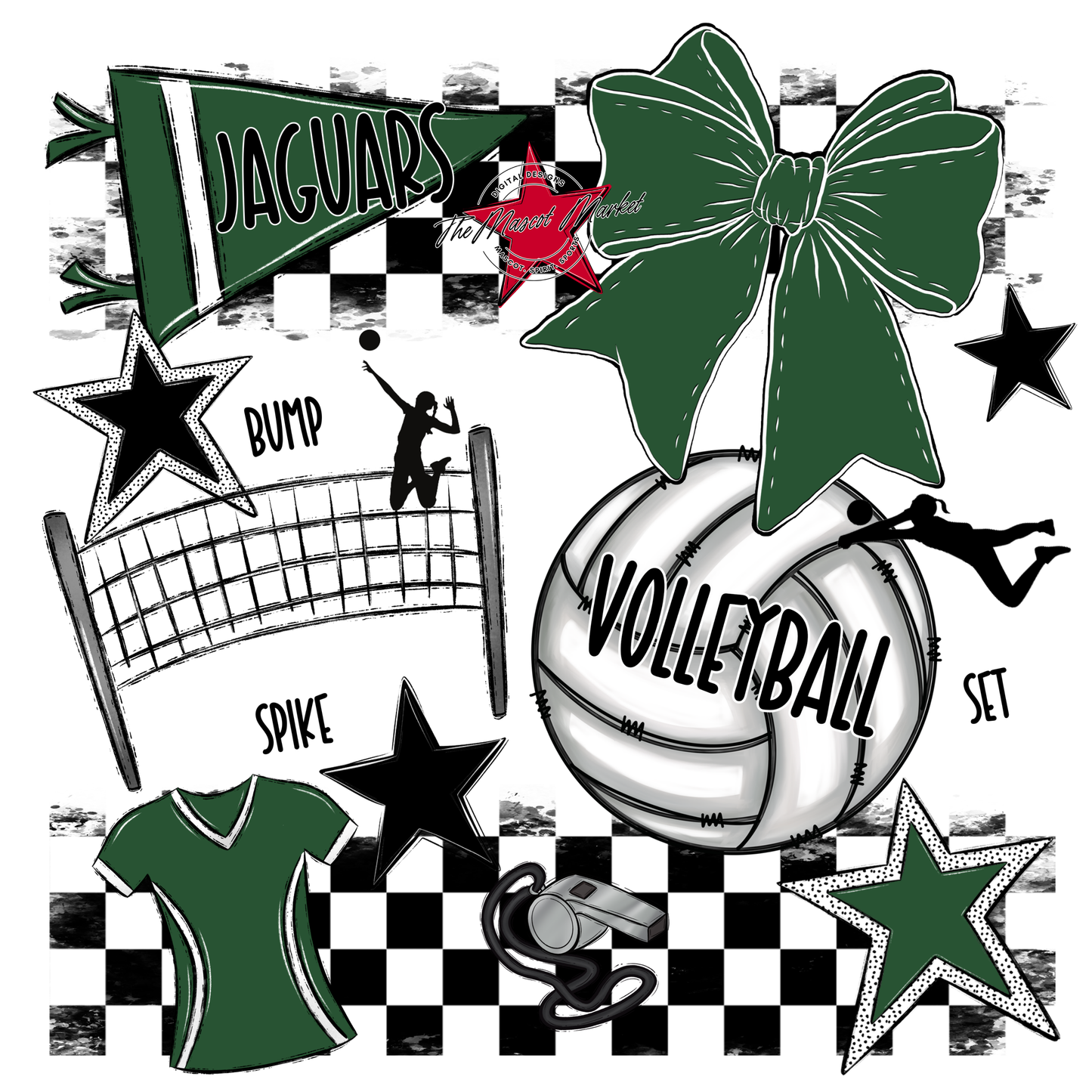 Jaguars Checkers Volleyball Spirit Design-Green