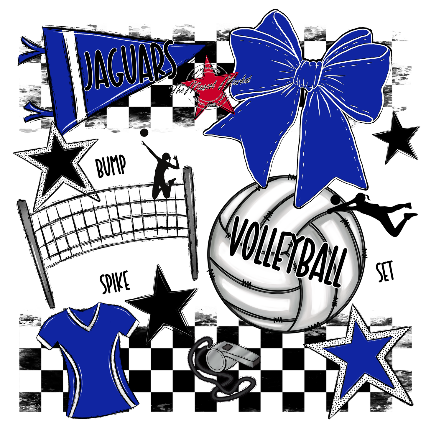 Jaguars Checkers Volleyball Spirit Design-Royal Blue
