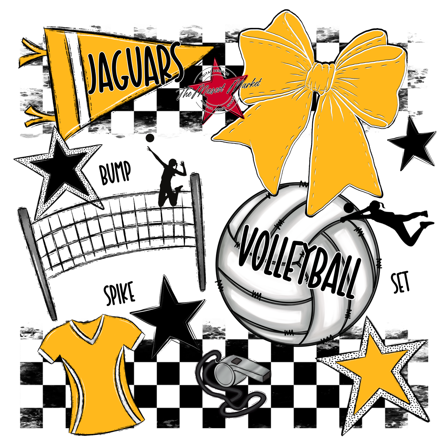 Jaguars Checkers Volleyball Spirit Design-Yellow