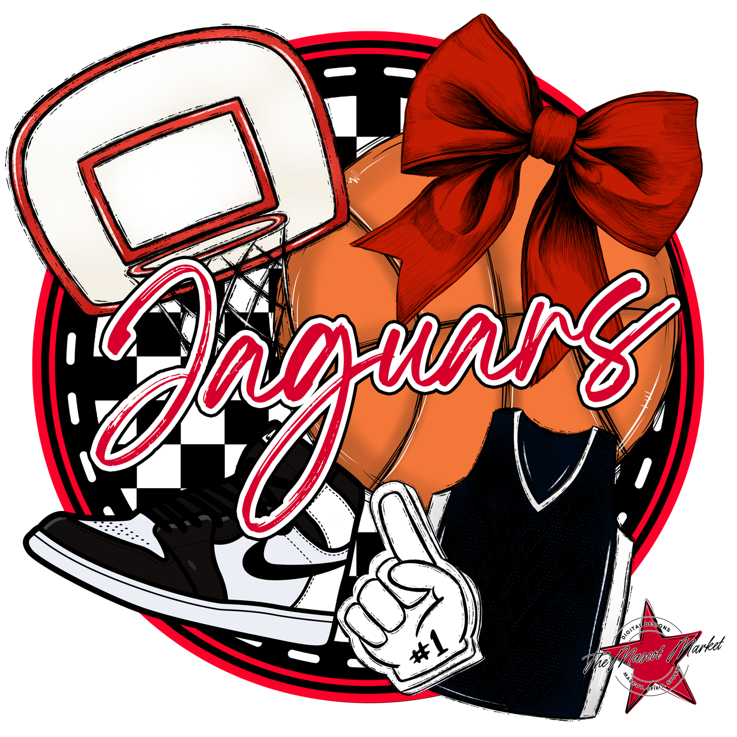Jaguars Circle Basketball Design-Red