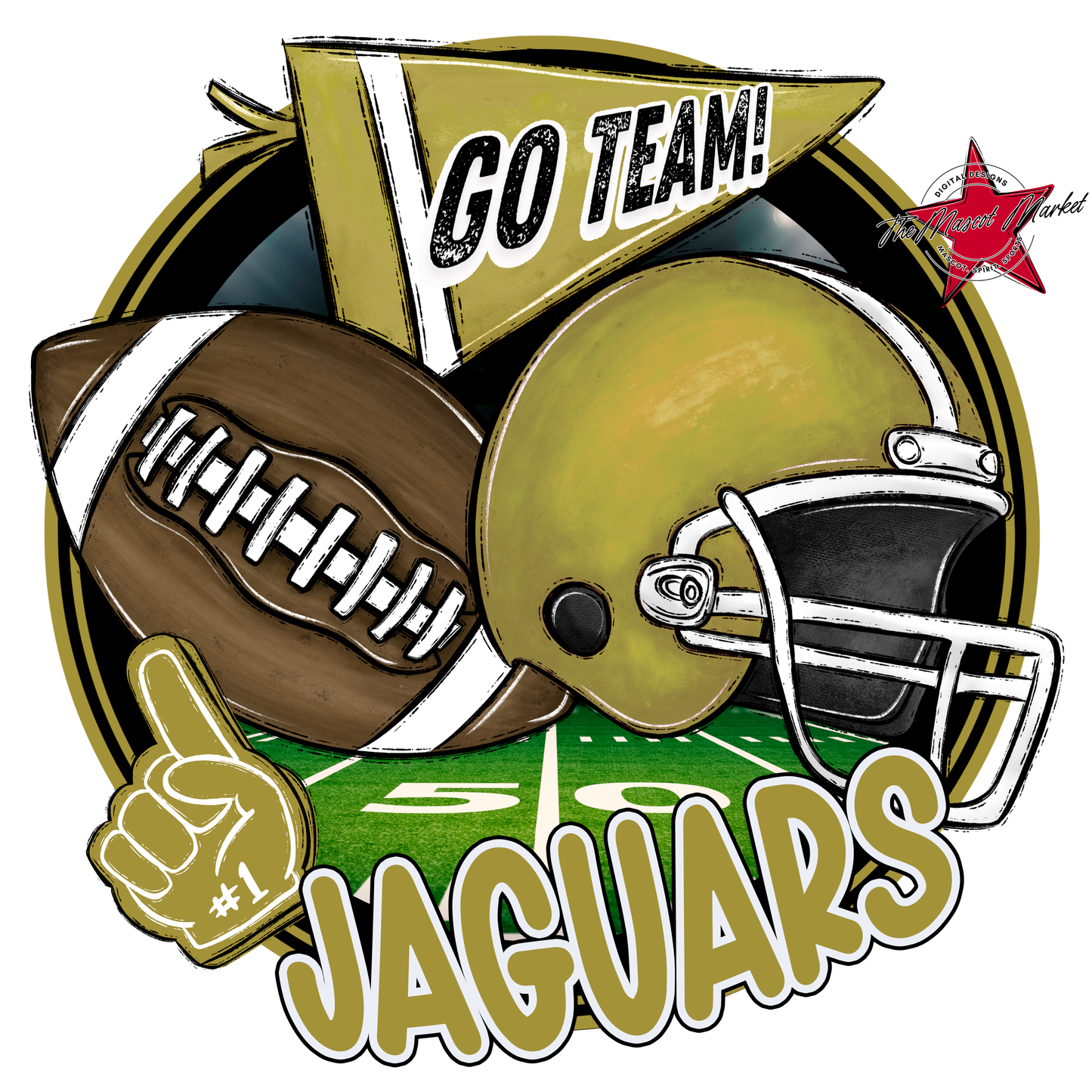 Jaguars Circle Football Design-Gold