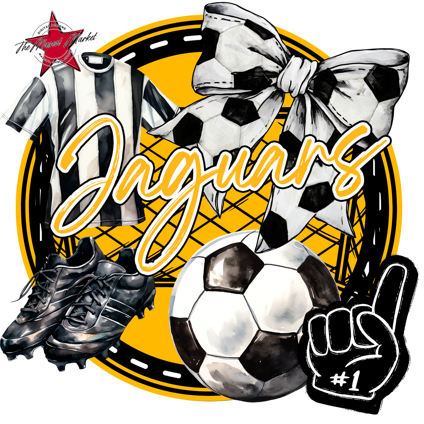 Jaguars Circle Soccer Design-Yellow