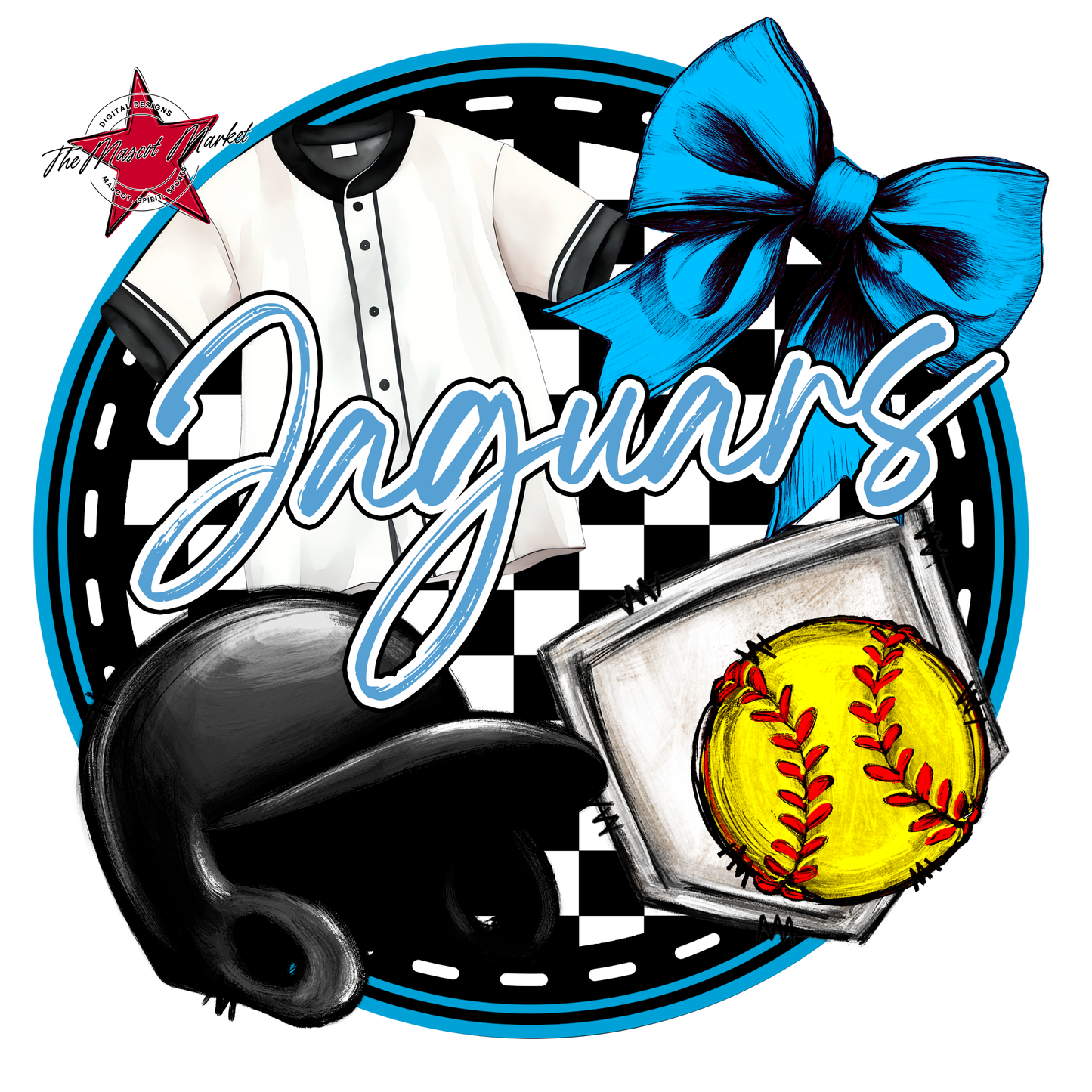 Jaguars Circle Softball Design-Carolina Blue