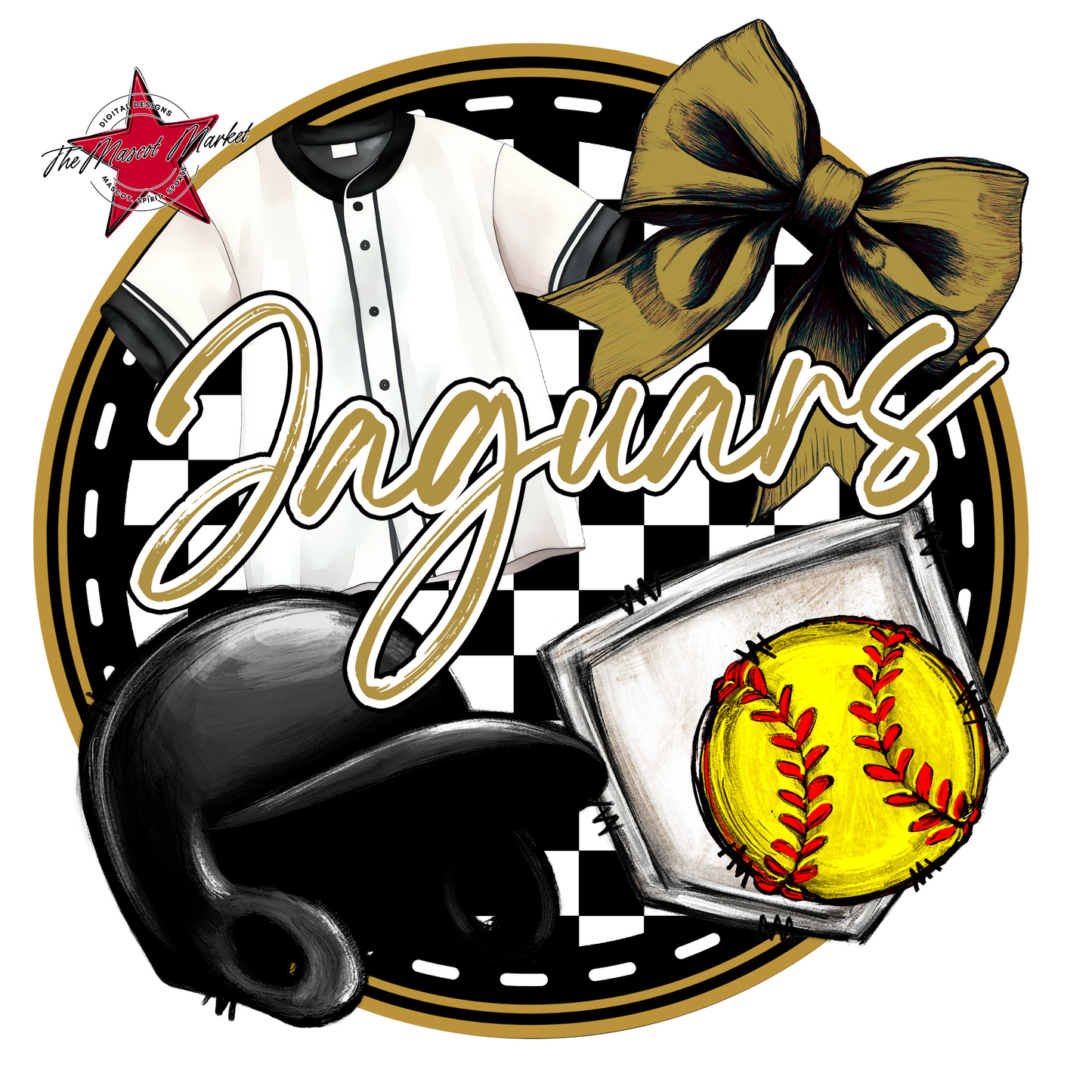 Jaguars Circle Softball Design-Gold