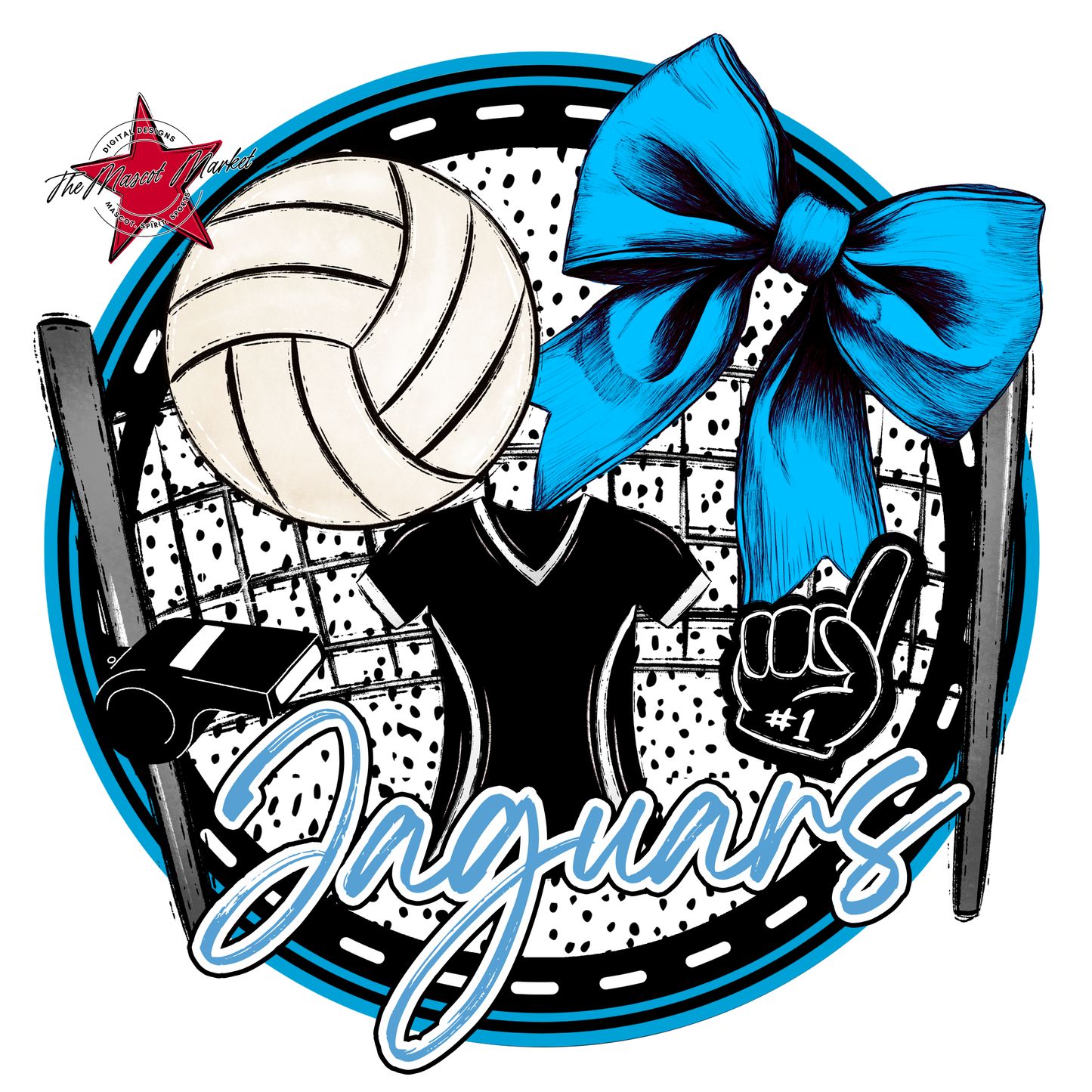Jaguars Circle Volleyball Design-Carolina Blue