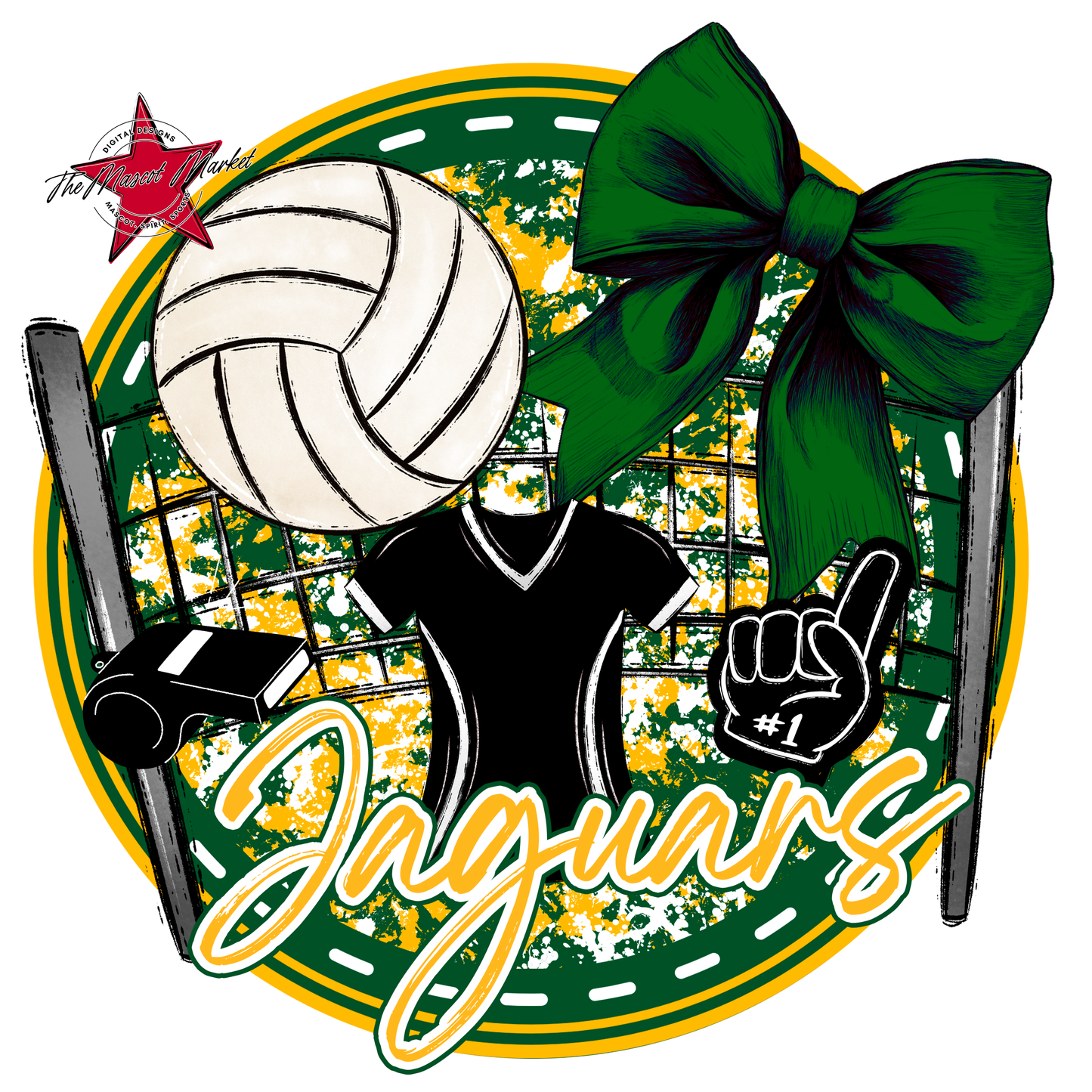 Jaguars Circle Volleyball Design-Green-Yellow