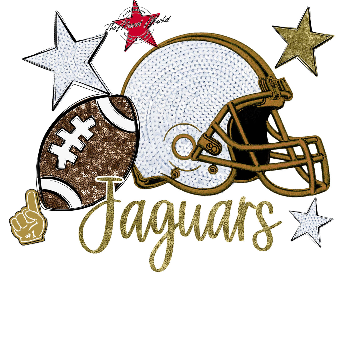 Jaguars Football Embroidered Sequins Design-Gold