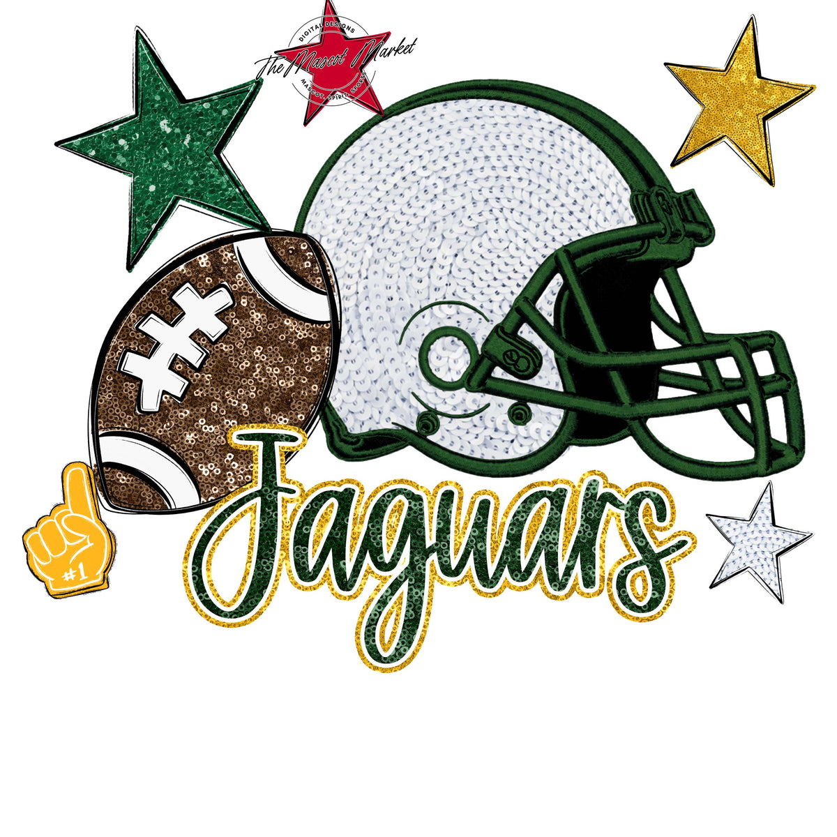 Jaguars Football Embroidered Sequins Design-Green & Yellow