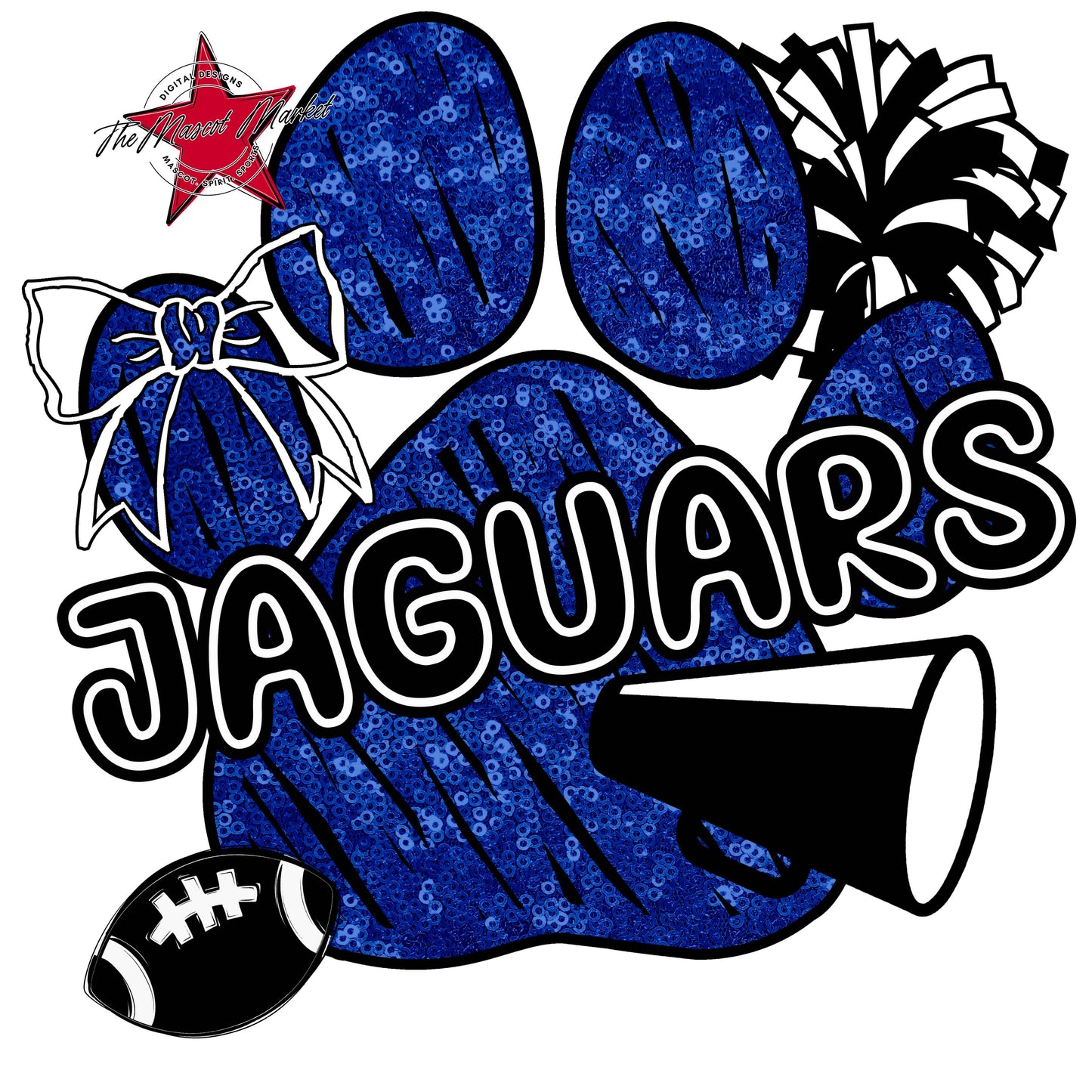 Jaguars Sequins Paw Print Design-Blue