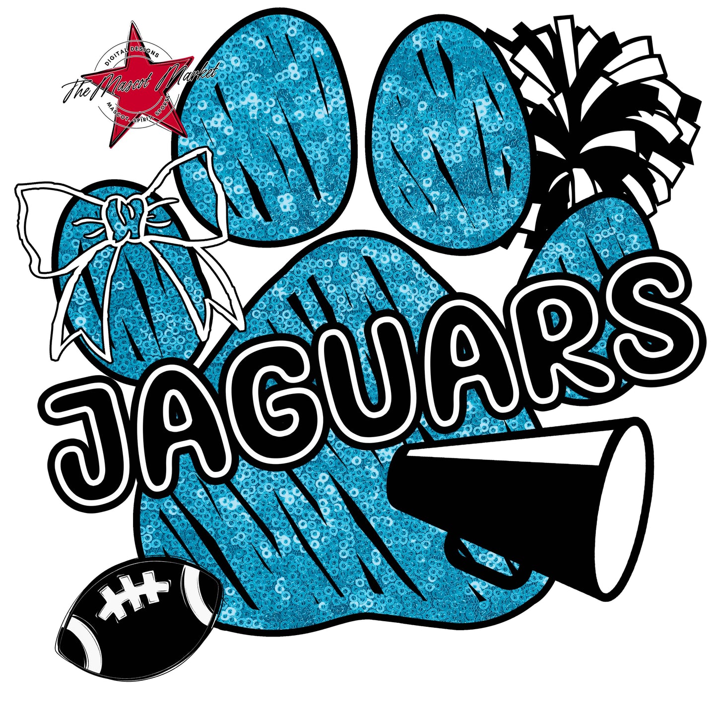 Jaguars Sequins Paw Print Design-Carolina Blue