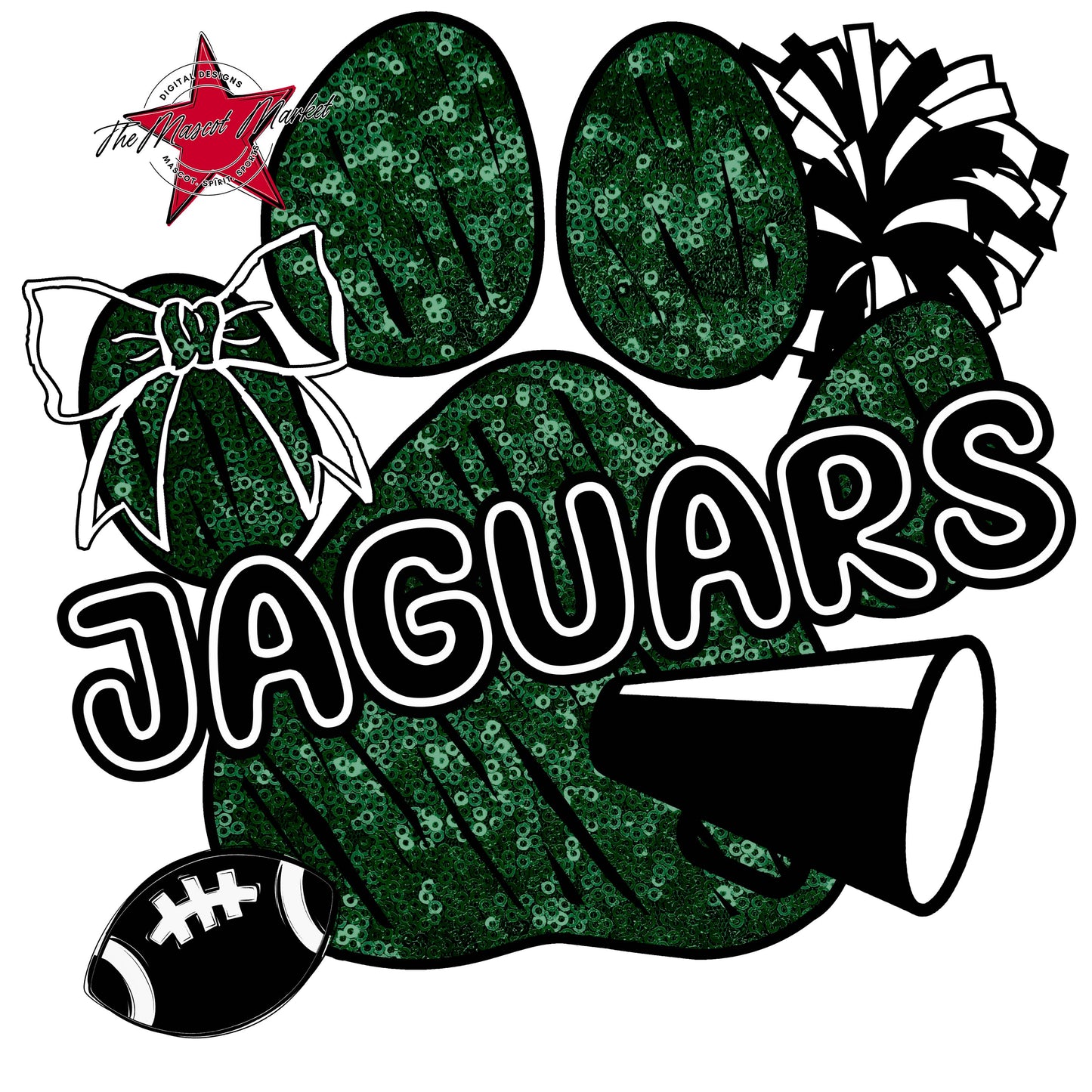 Jaguars Sequins Paw Print Design-Green