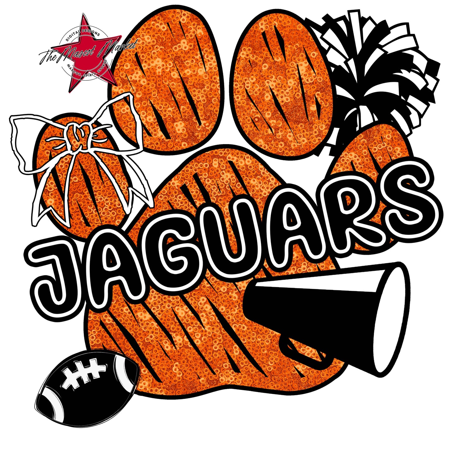 Jaguars Sequins Paw Print Design-Orange