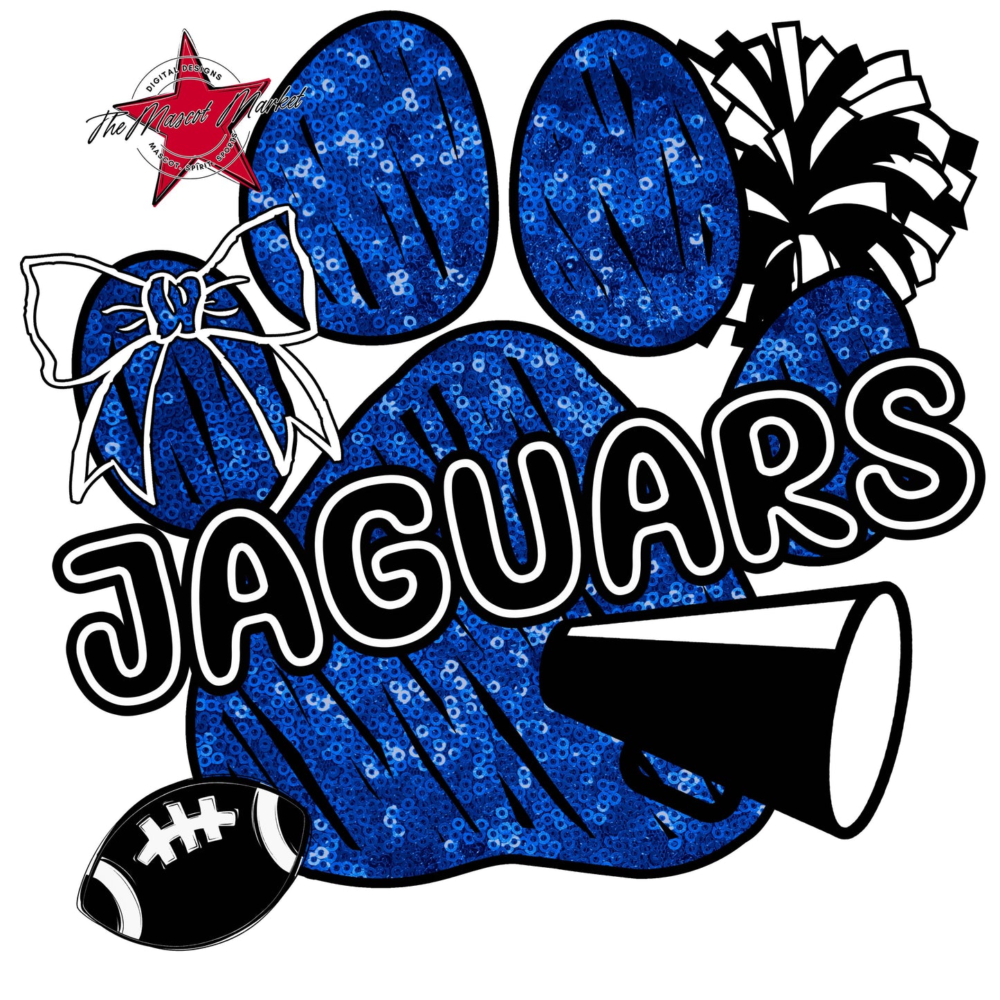Jaguars Sequins Paw Print Design-Royal Blue