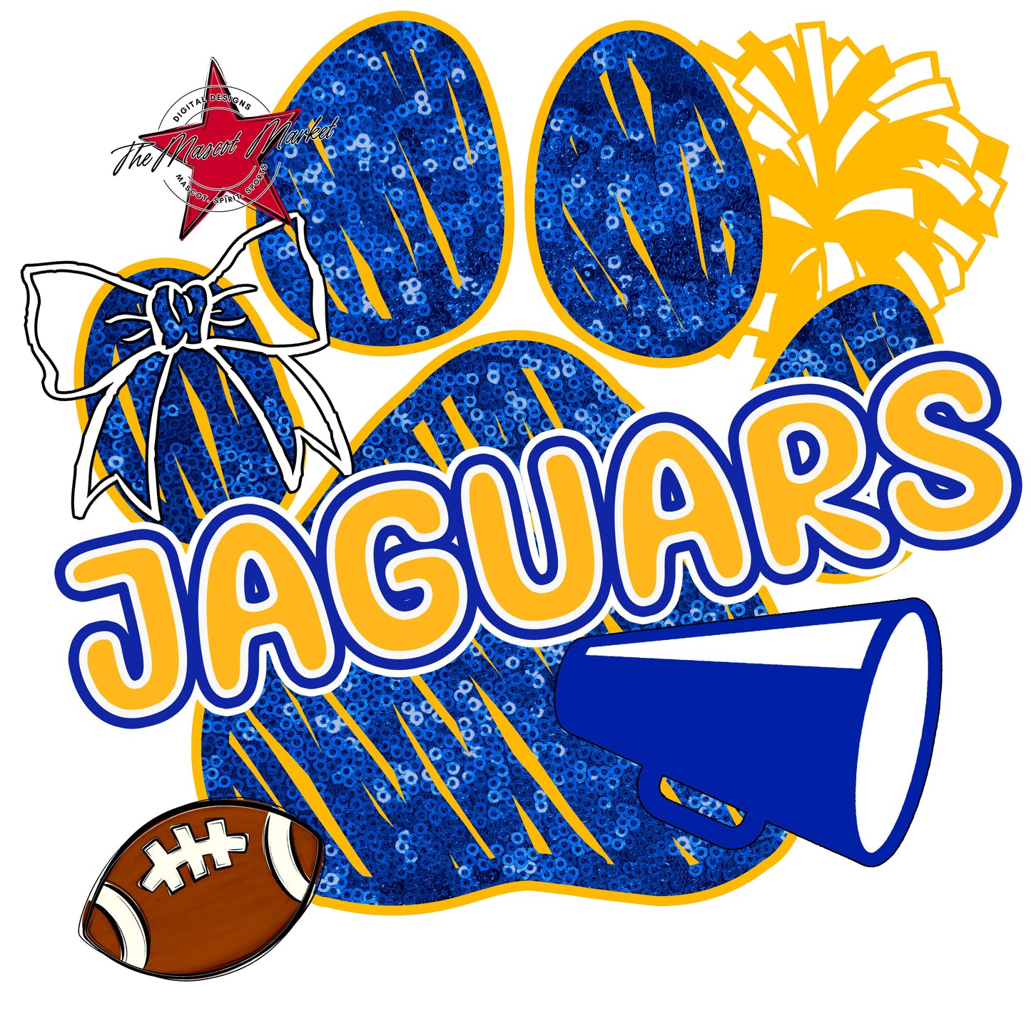 Jaguars Sequins Paw Print Design-Royal Blue & Yellow