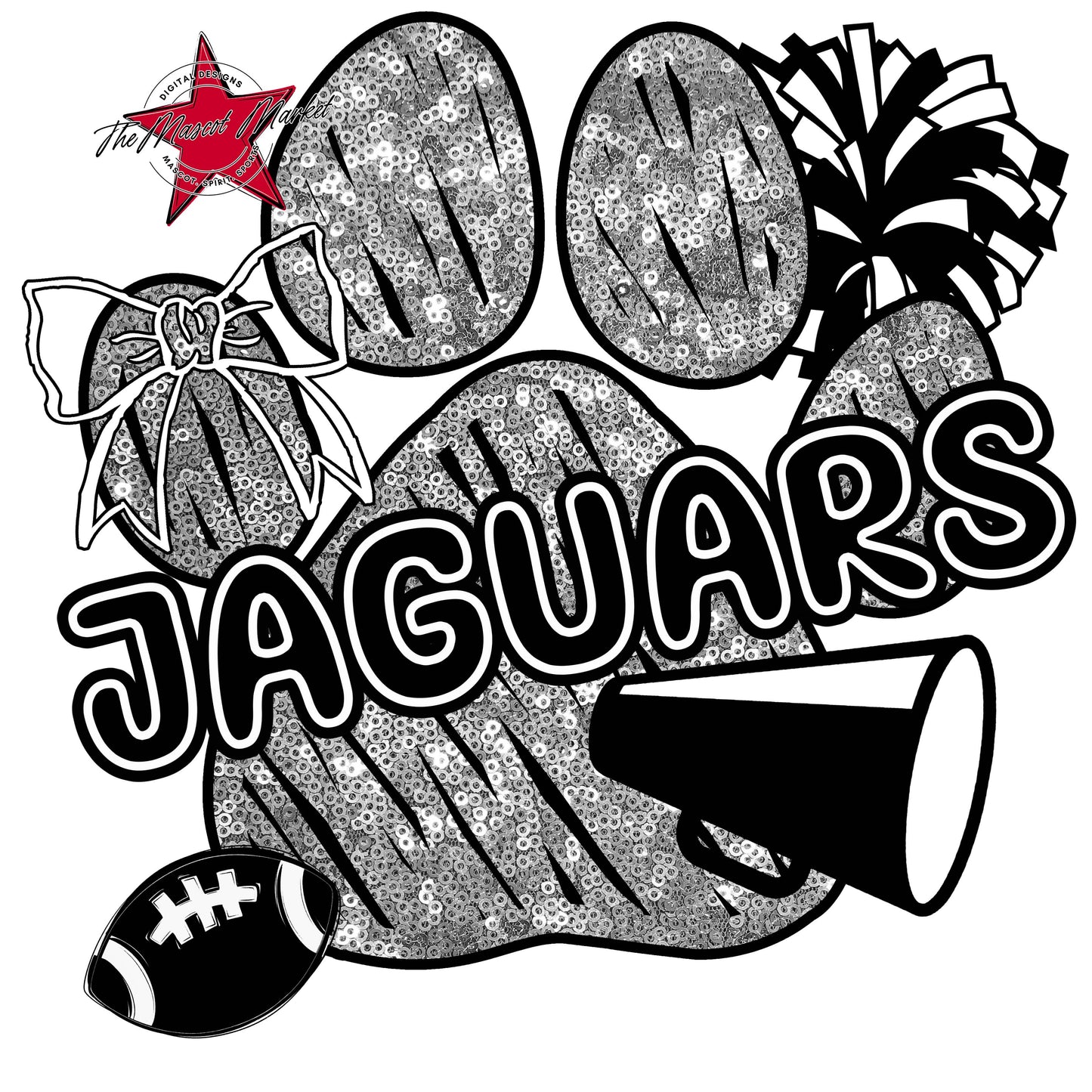 Jaguars Sequins Paw Print Design-Silver