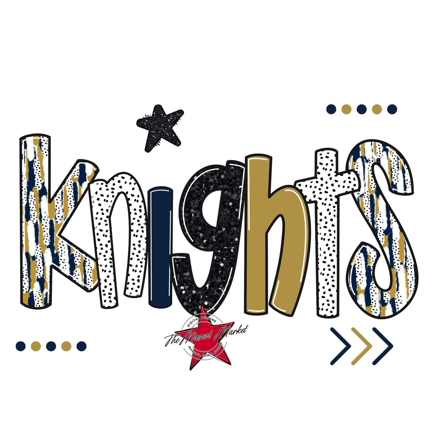 Knights Brushstroke Alpha w Arrows-Navy-Gold