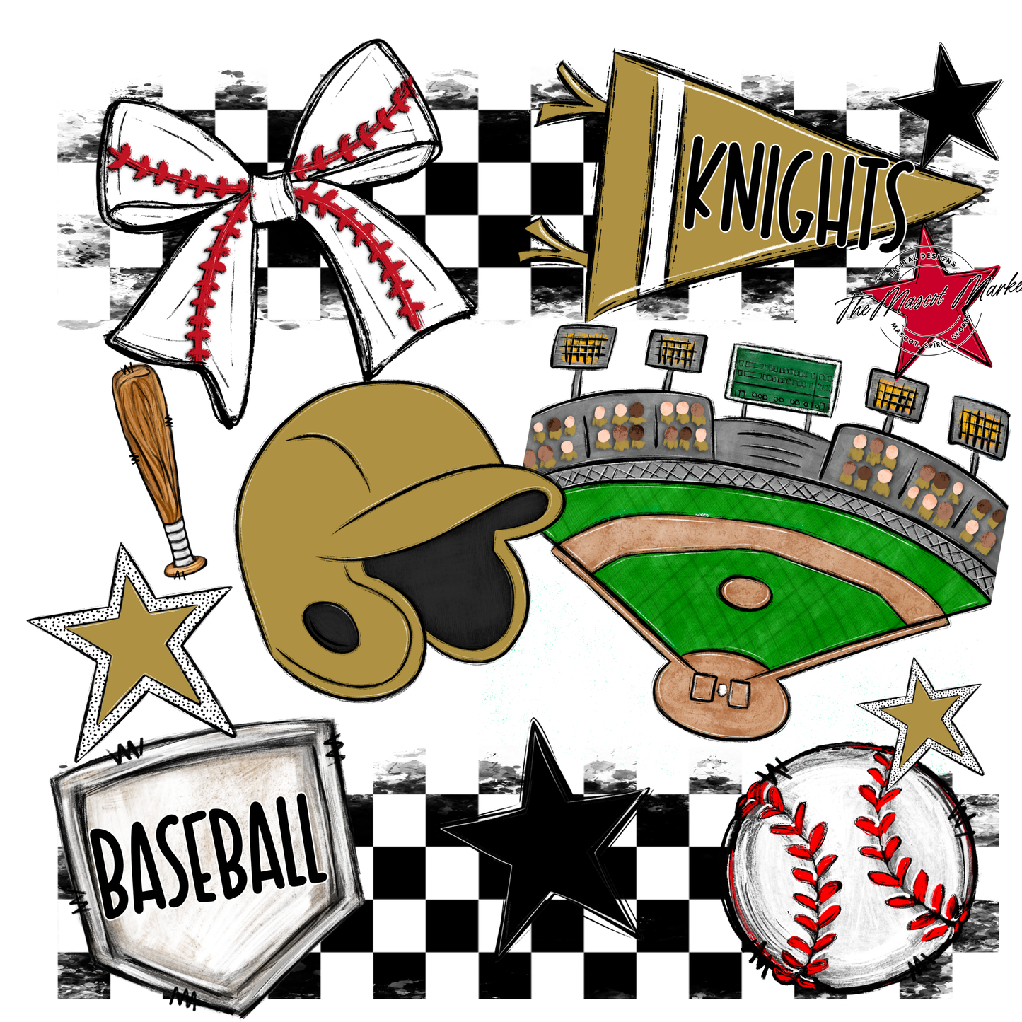 Knights Checkers Baseball Spirit Design-Gold