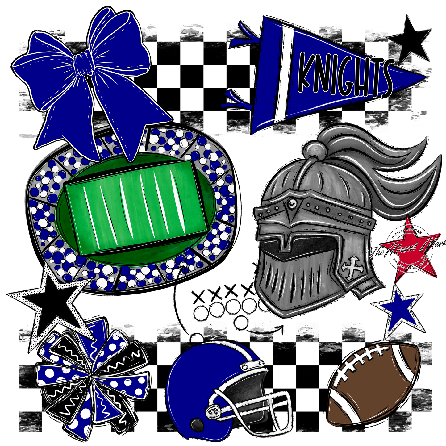 Knights Checkers Mascot Spirit Design-Blue