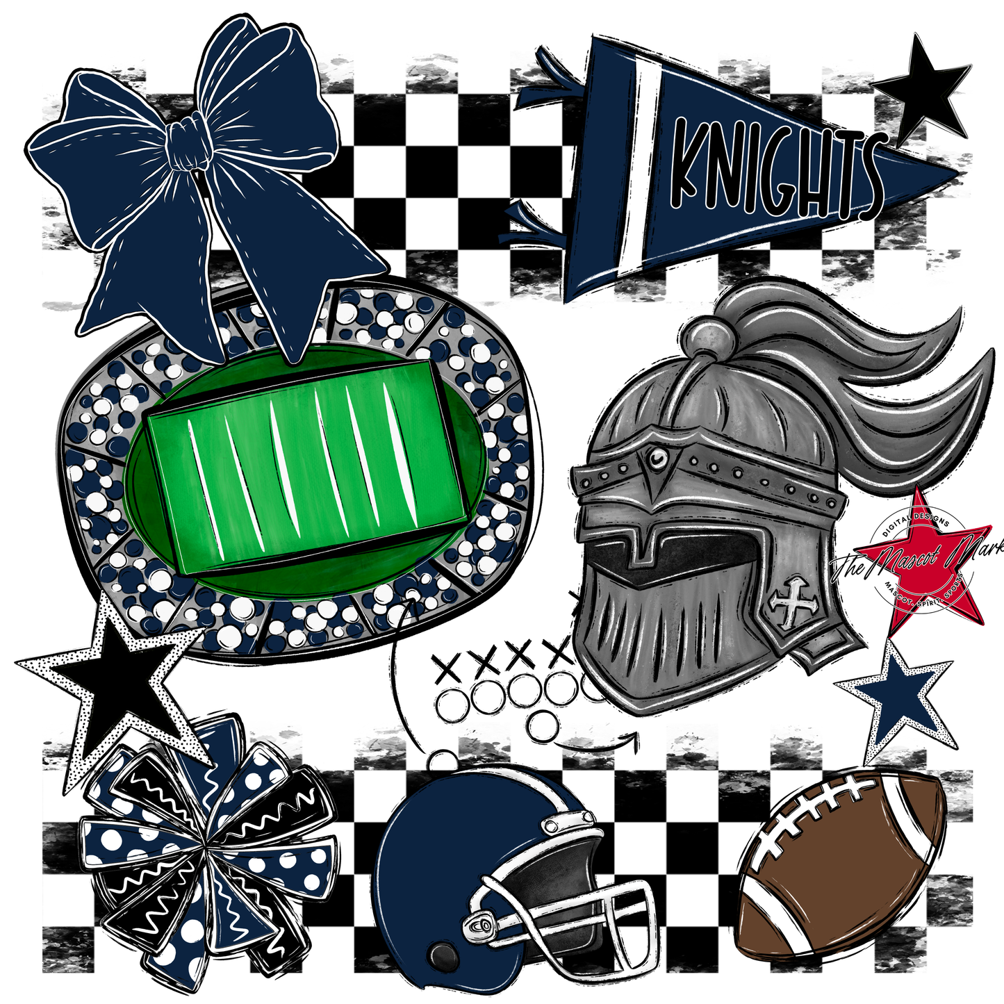 Knights Checkers Mascot Spirit Design-Navy