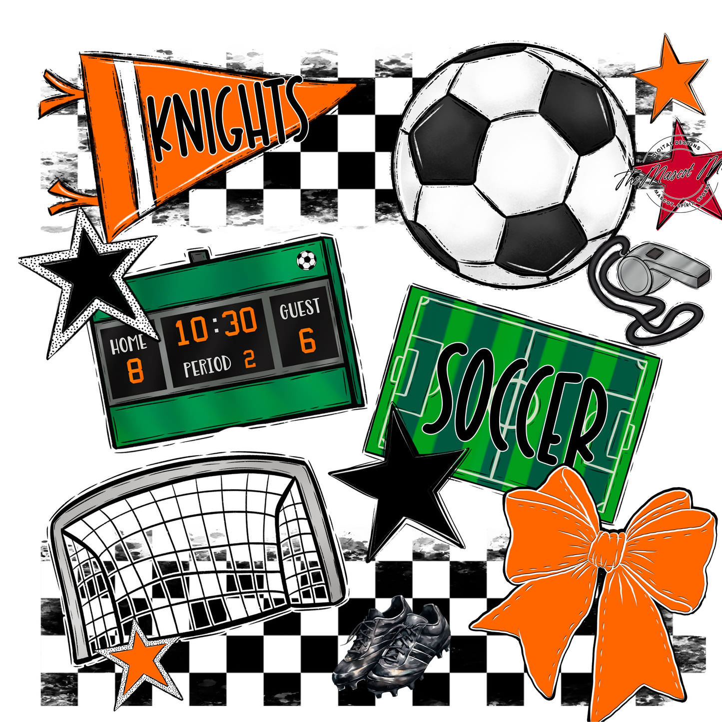 Knights Checkers Soccer Spirit Design-Orange