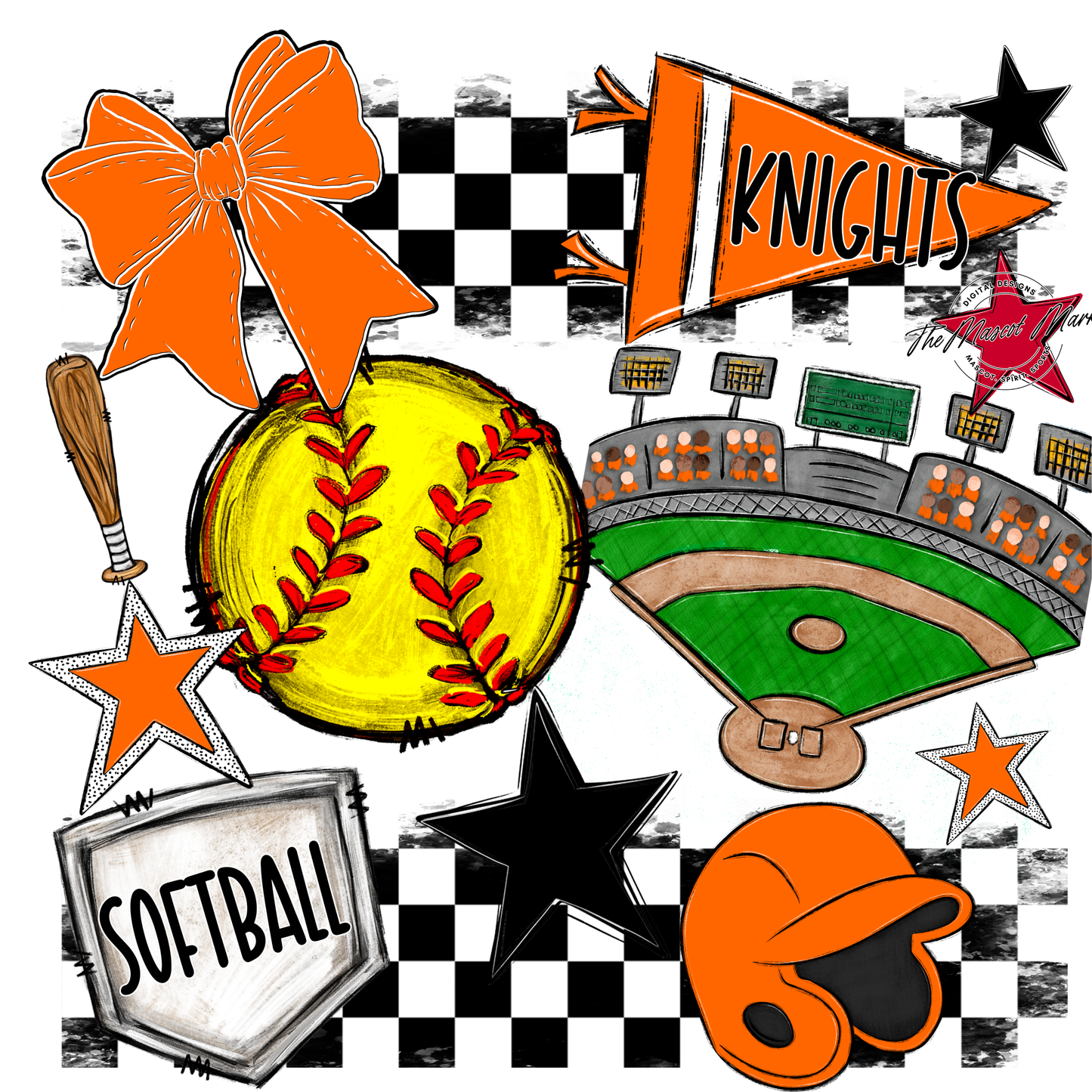 Knights Checkers Softball Spirit Design-Orange