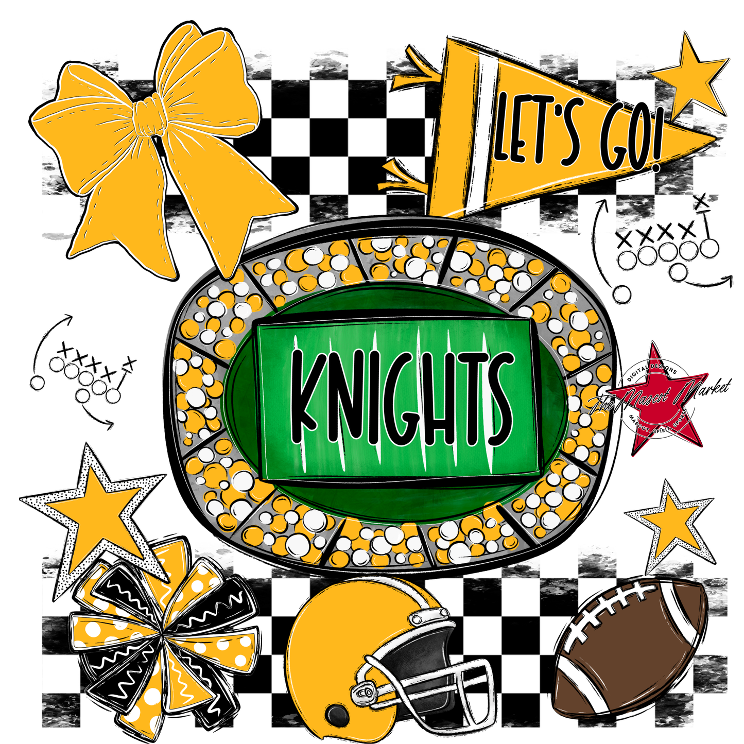 Knights Checkers Spirit Design-Yellow