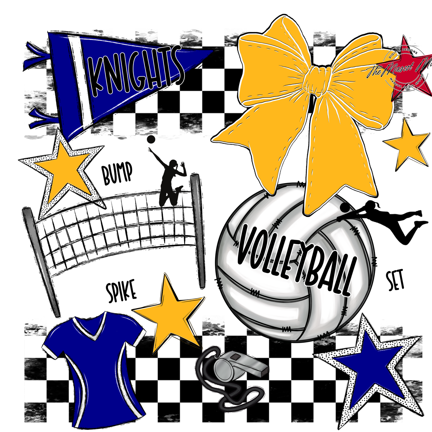 Knights Checkers Volleyball Spirit Design-Blue-Yellow