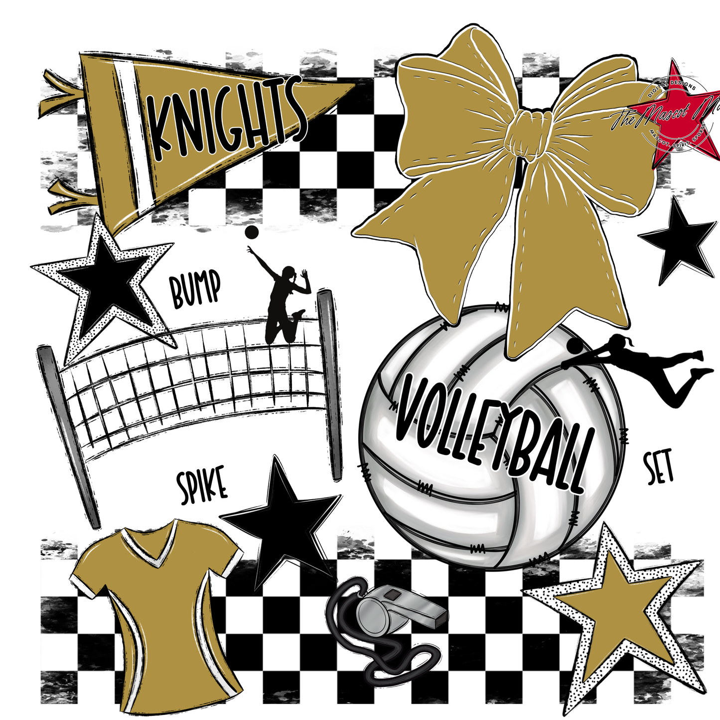 Knights Checkers Volleyball Spirit Design-Gold