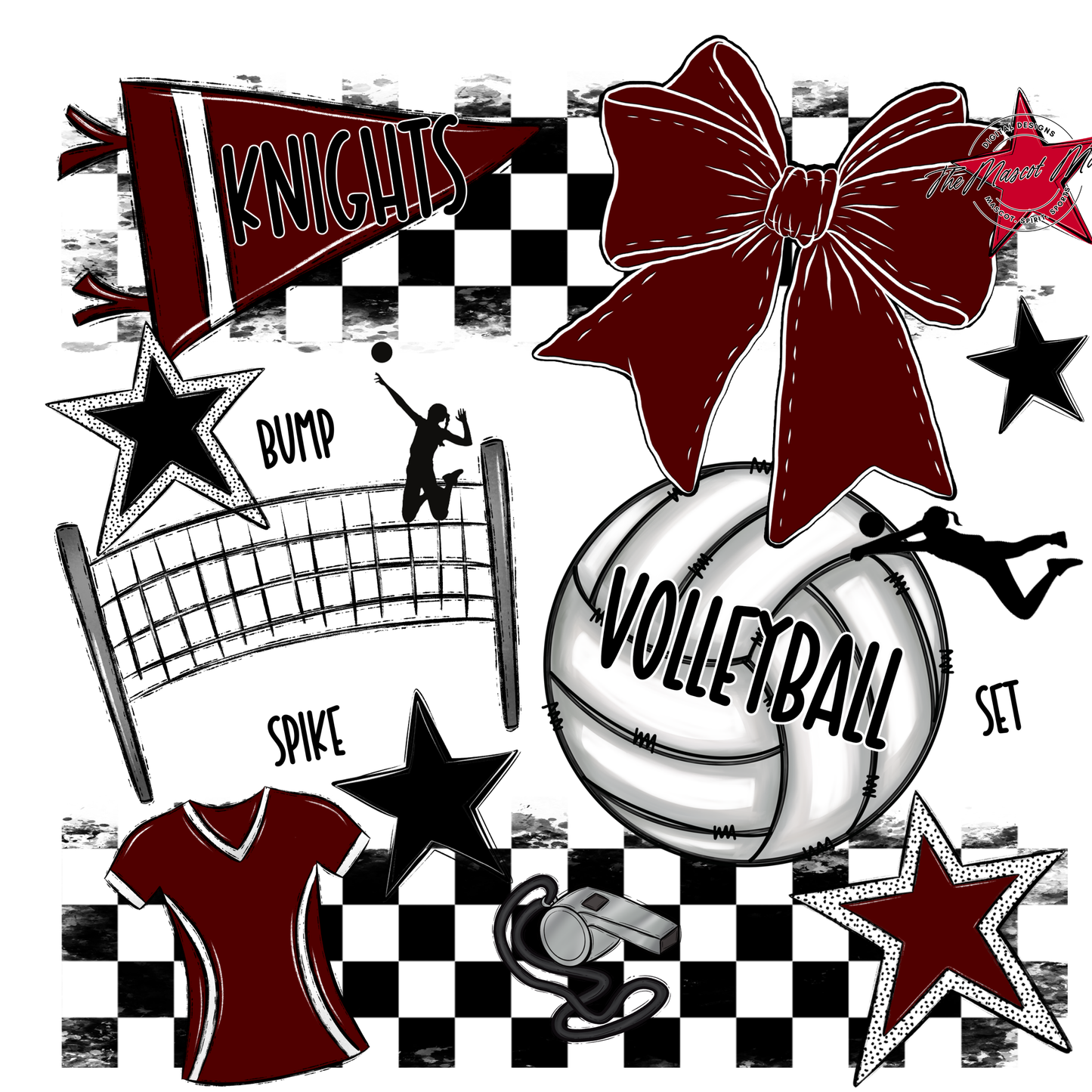 Knights Checkers Volleyball Spirit Design-Maroon