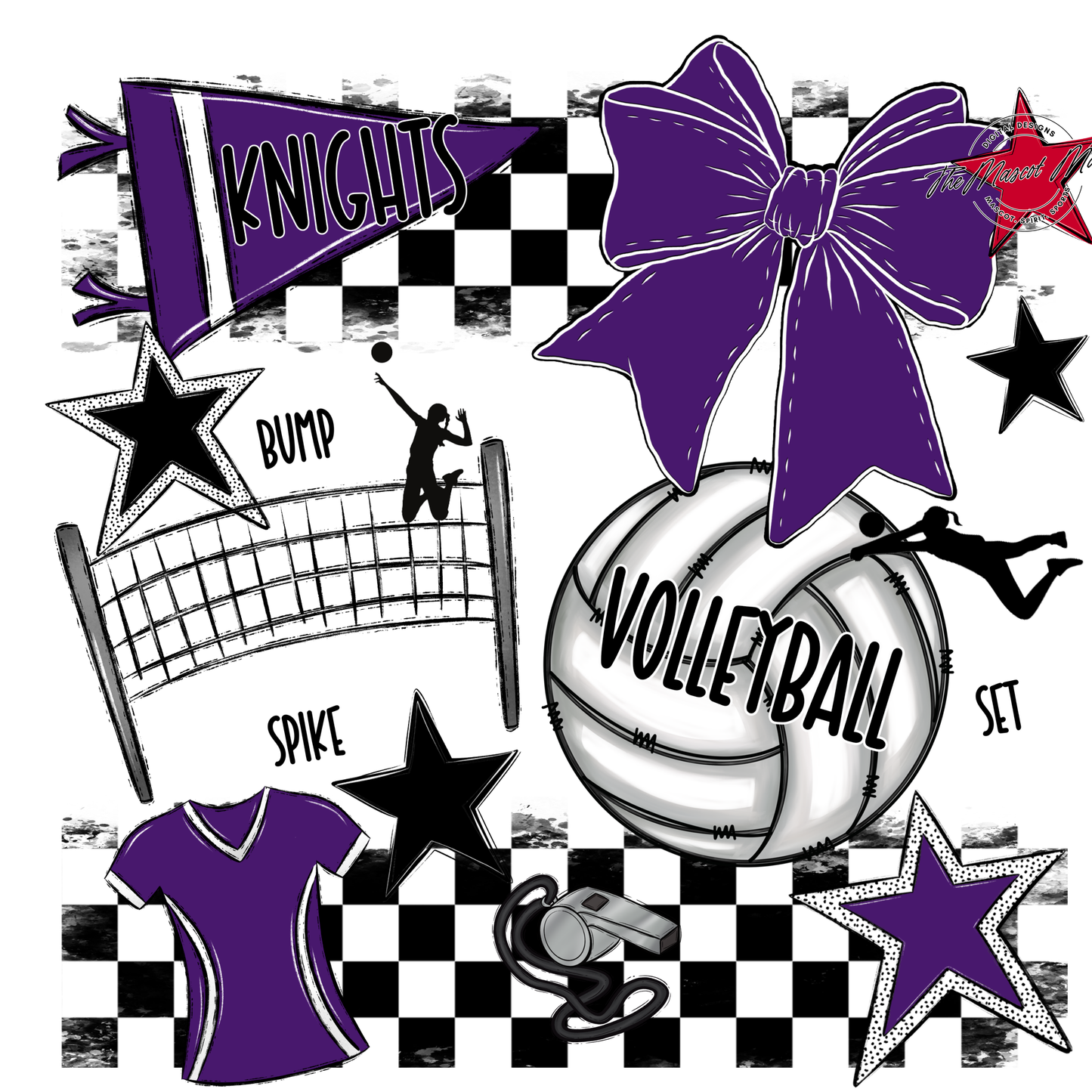 Knights Checkers Volleyball Spirit Design-Purple