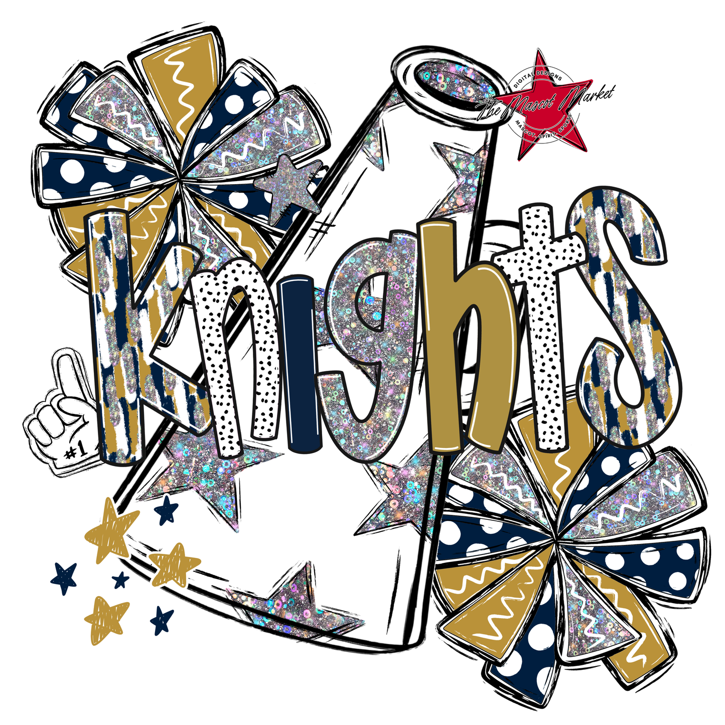 Knights Cheer Megaphone Scrape-Navy-Gold