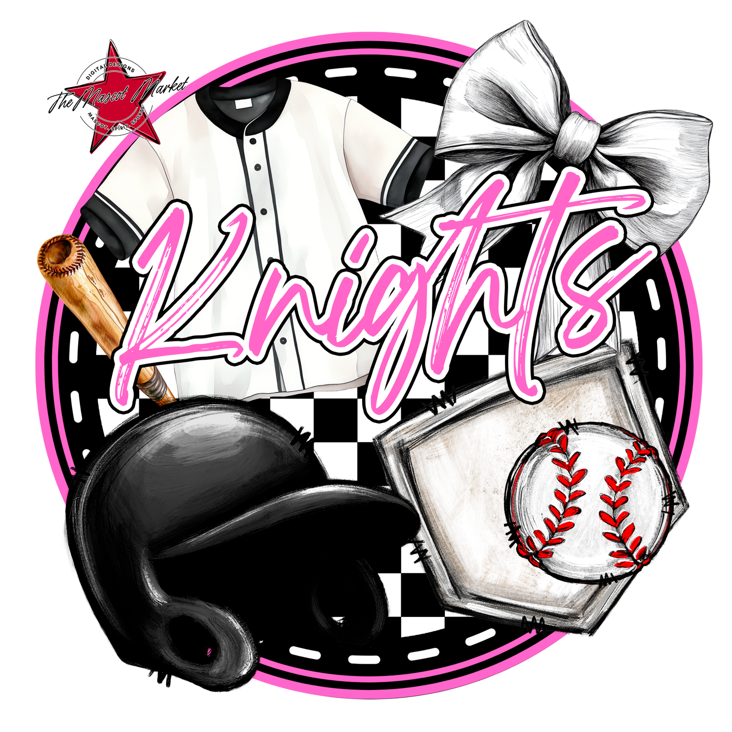 Knights Circle Baseball Design-Baby Pink