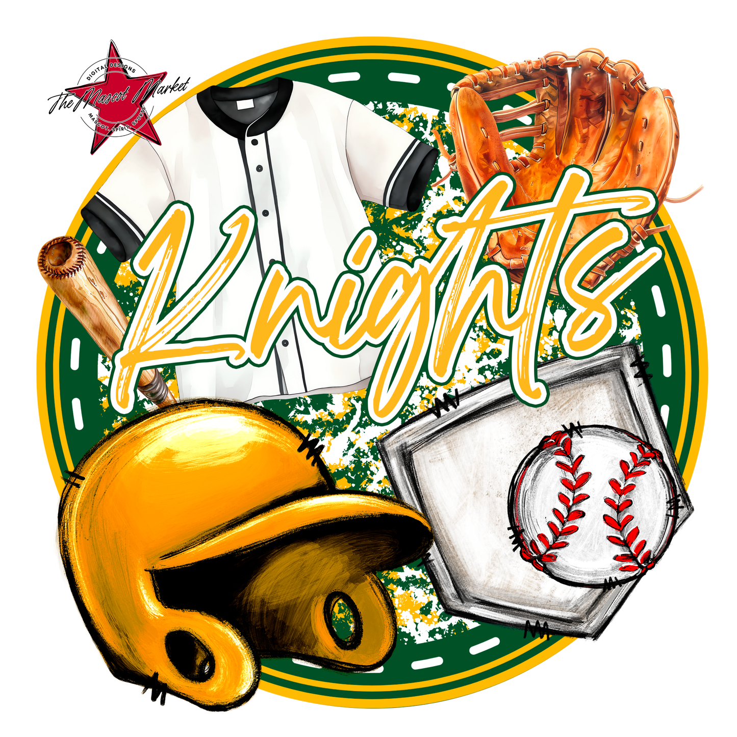 Knights Circle Baseball Design-Green-Yellow