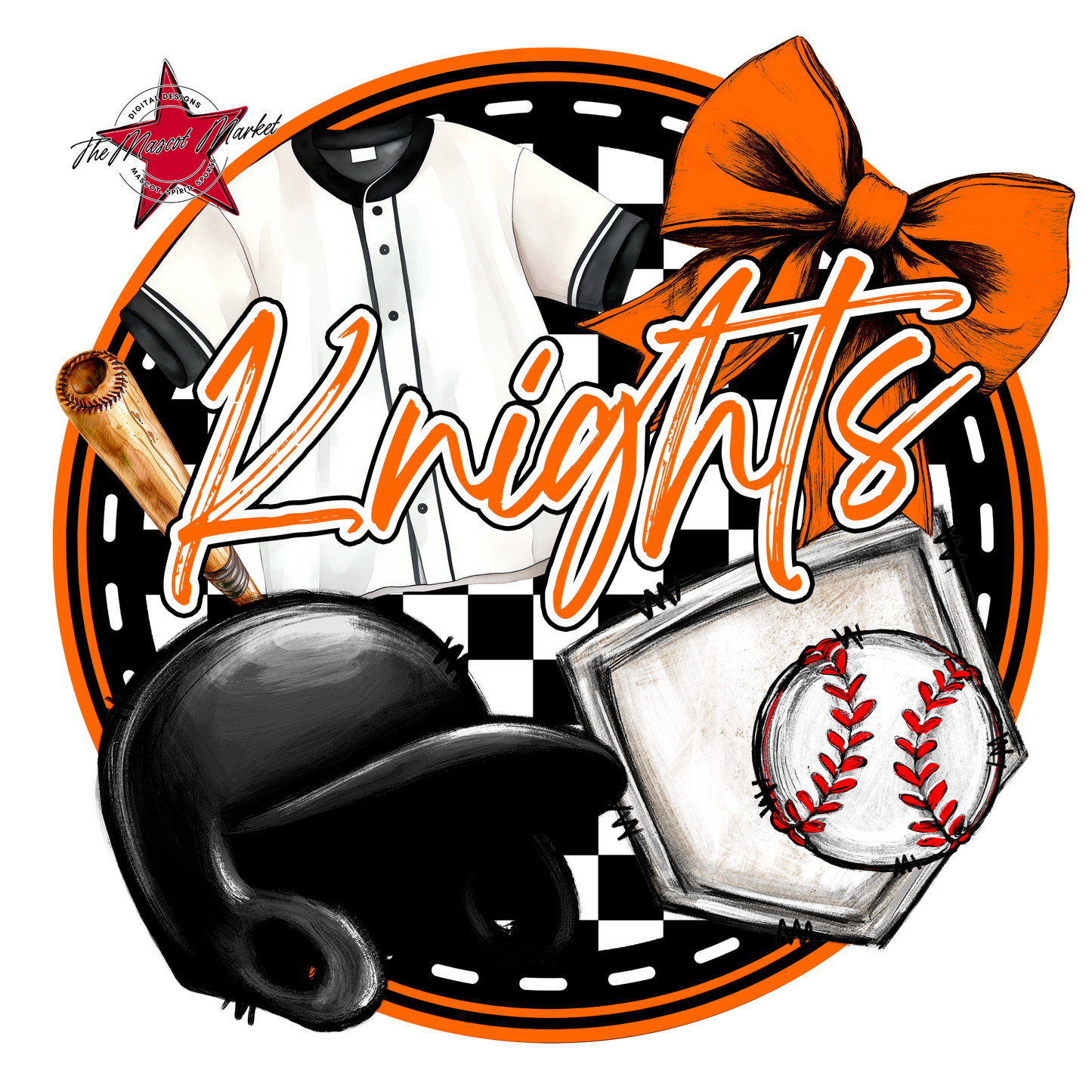 Knights Circle Baseball Design-Orange