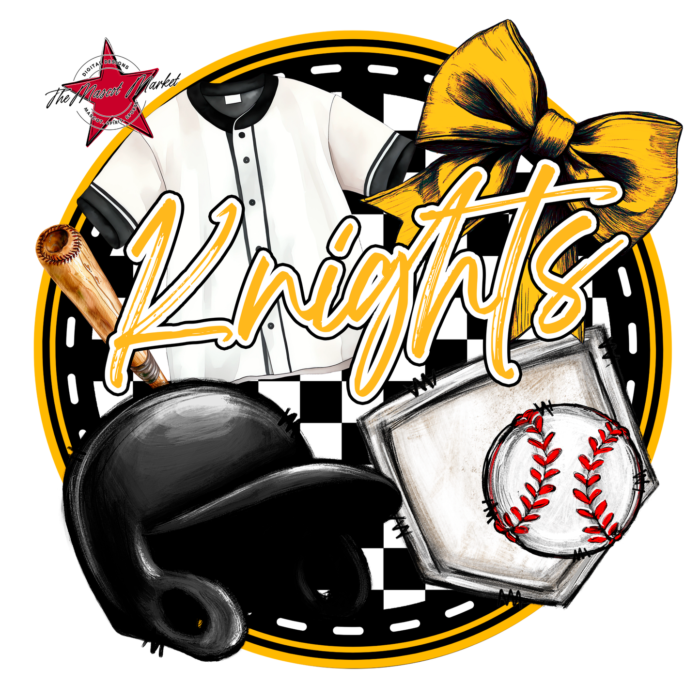 Knights Circle Baseball Design-Yellow