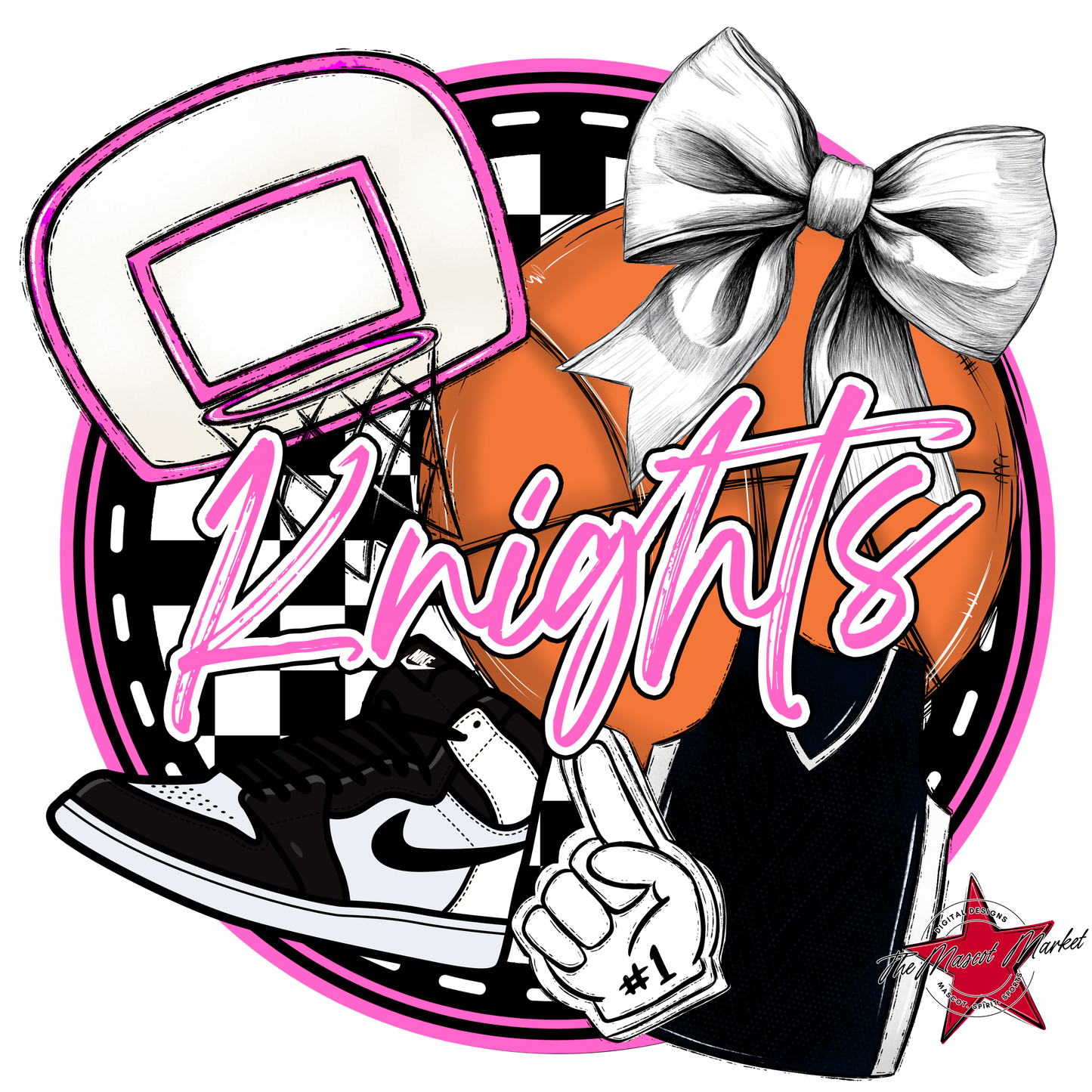 Knights Circle Basketball Design-Baby Pink