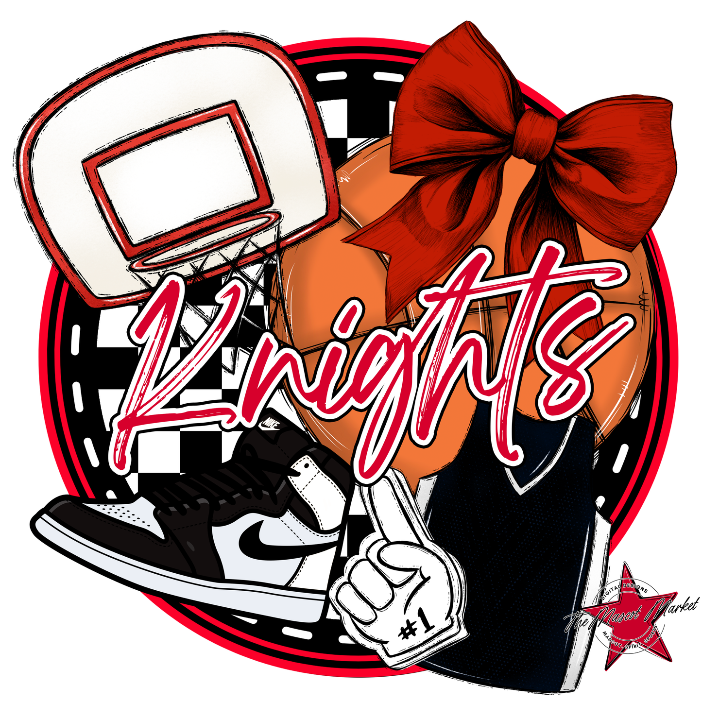 Knights Circle Basketball Design-Red