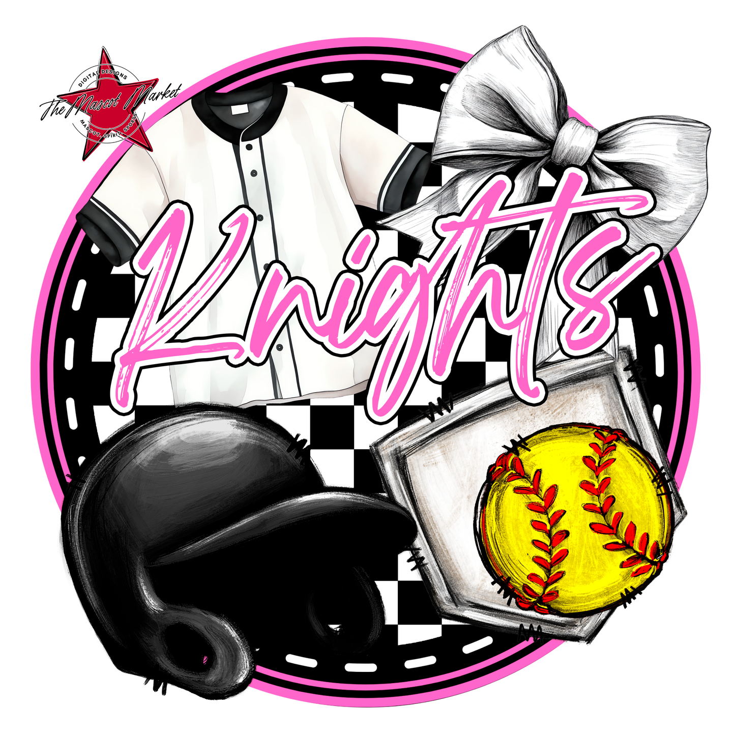 Knights Circle Softball Design-Baby Pink