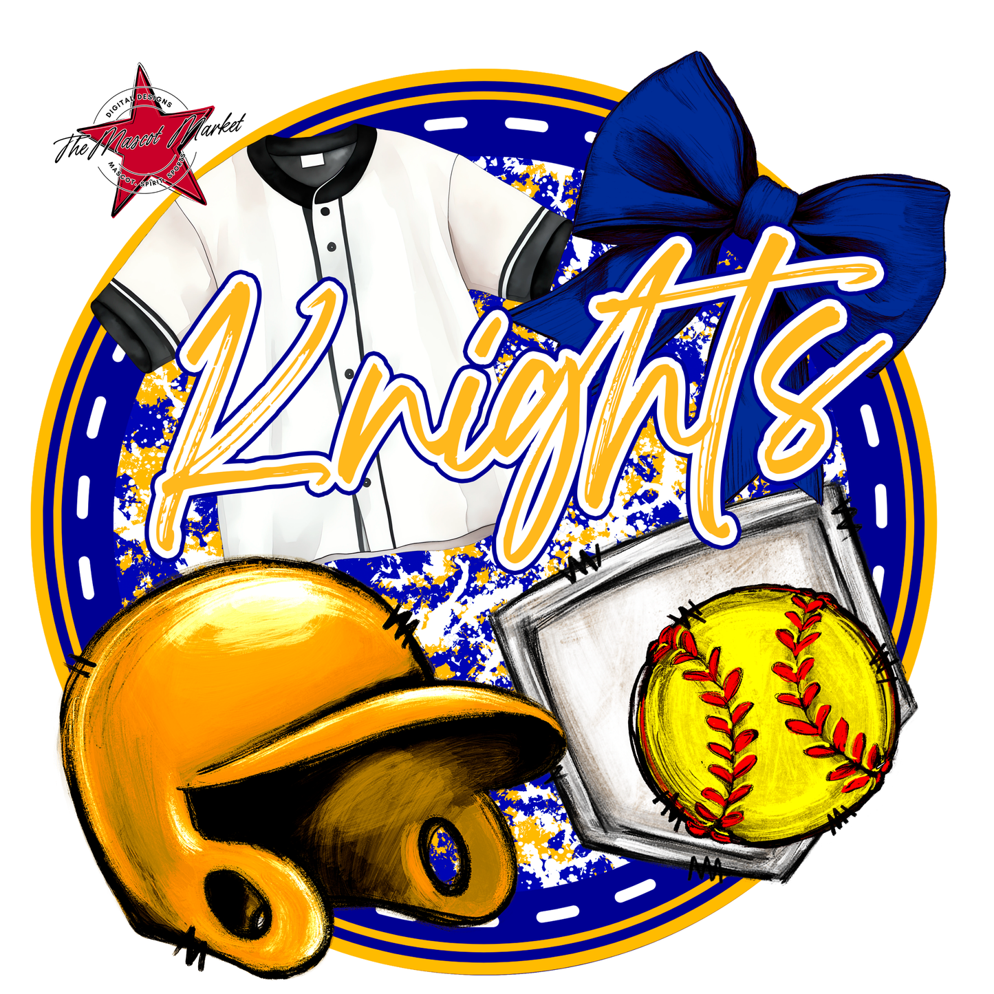 Knights Circle Softball Design-Blue-Yellow