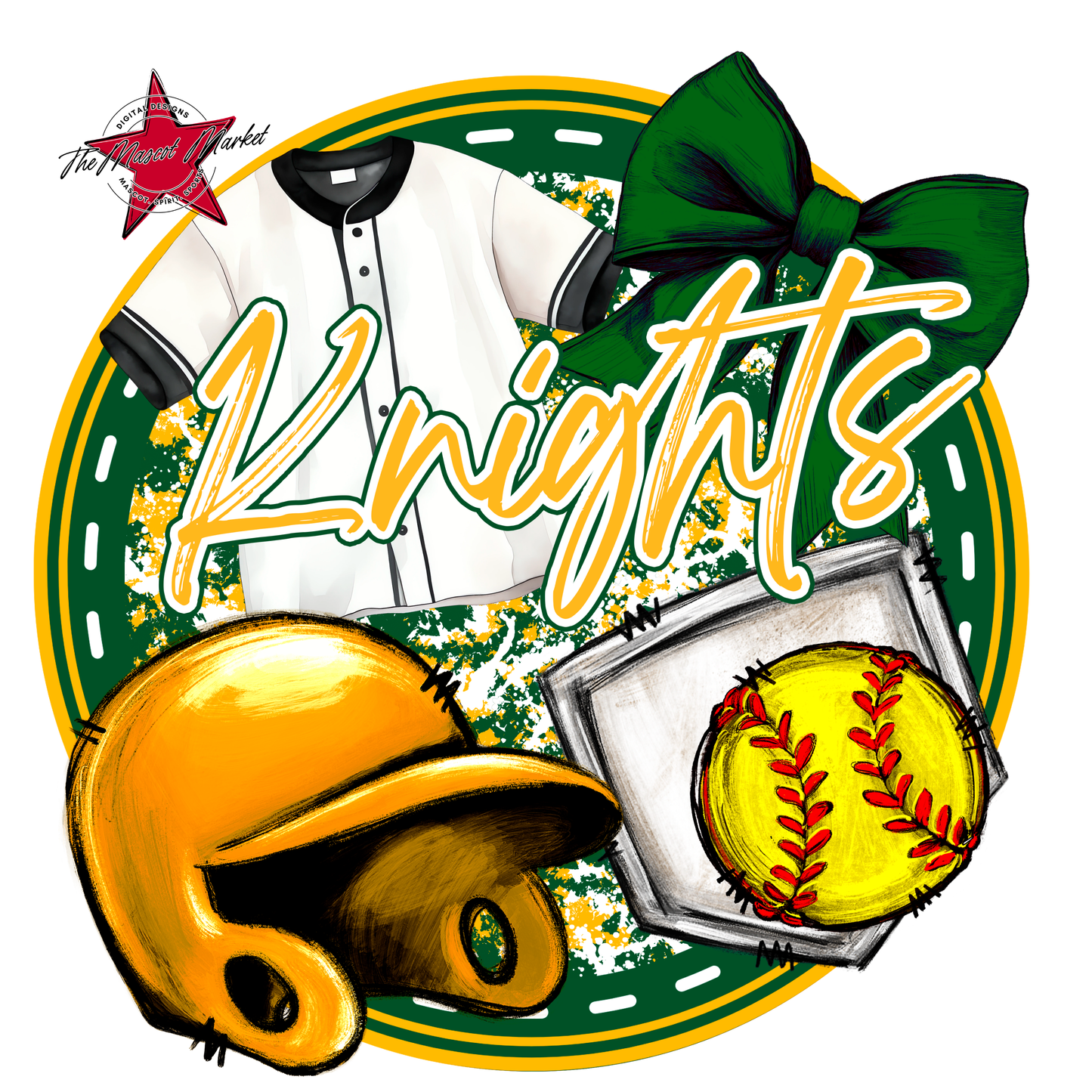Knights Circle Softball Design-Green-Yellow