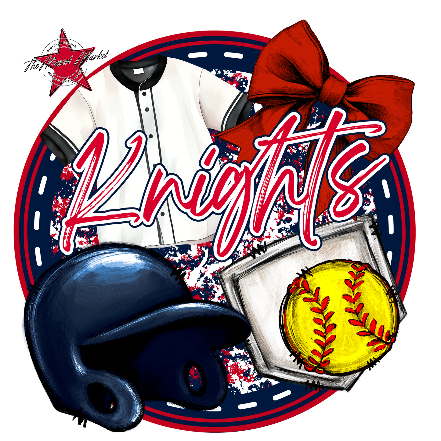 Knights Circle Softball Design-Navy-Red