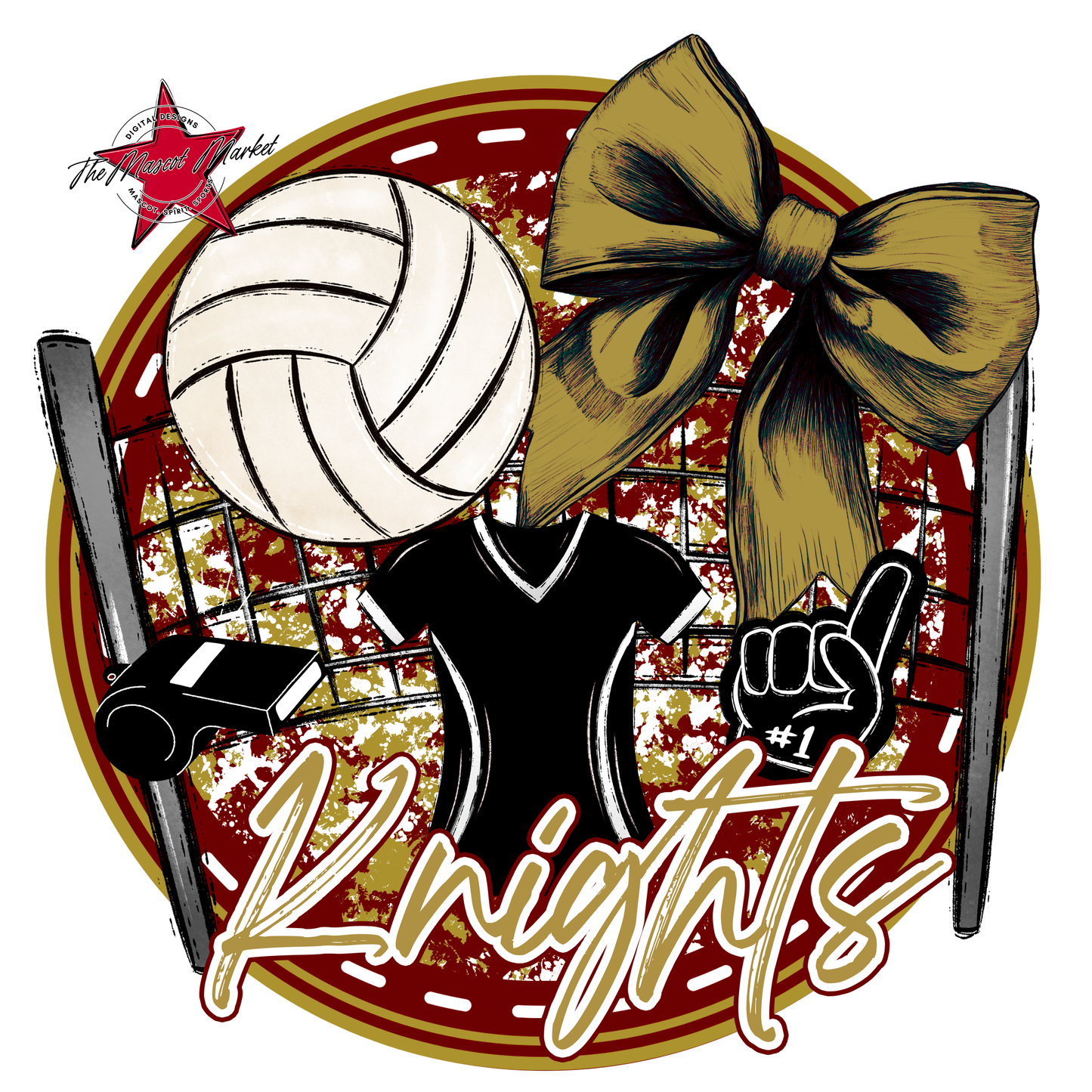 Knights Circle Volleyball Design-Maroon