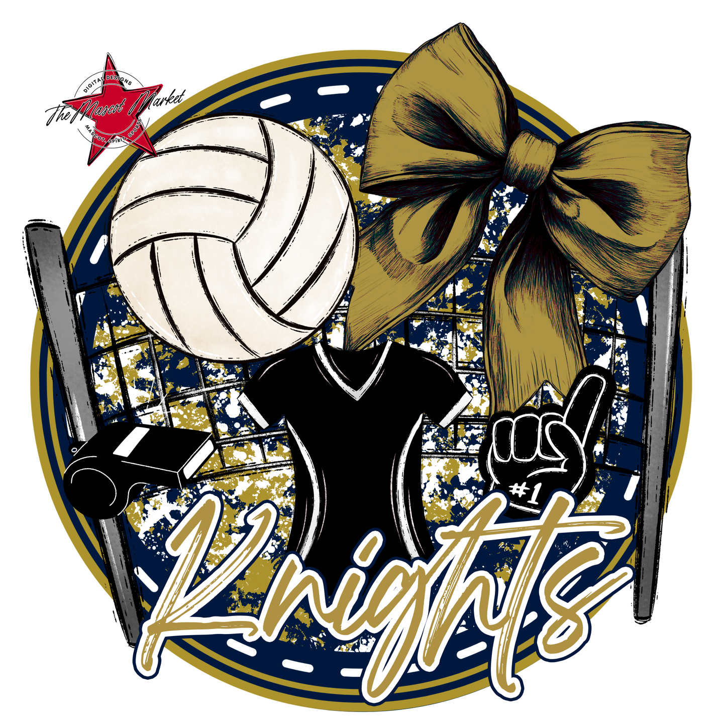 Knights Circle Volleyball Design-Navy-Gold