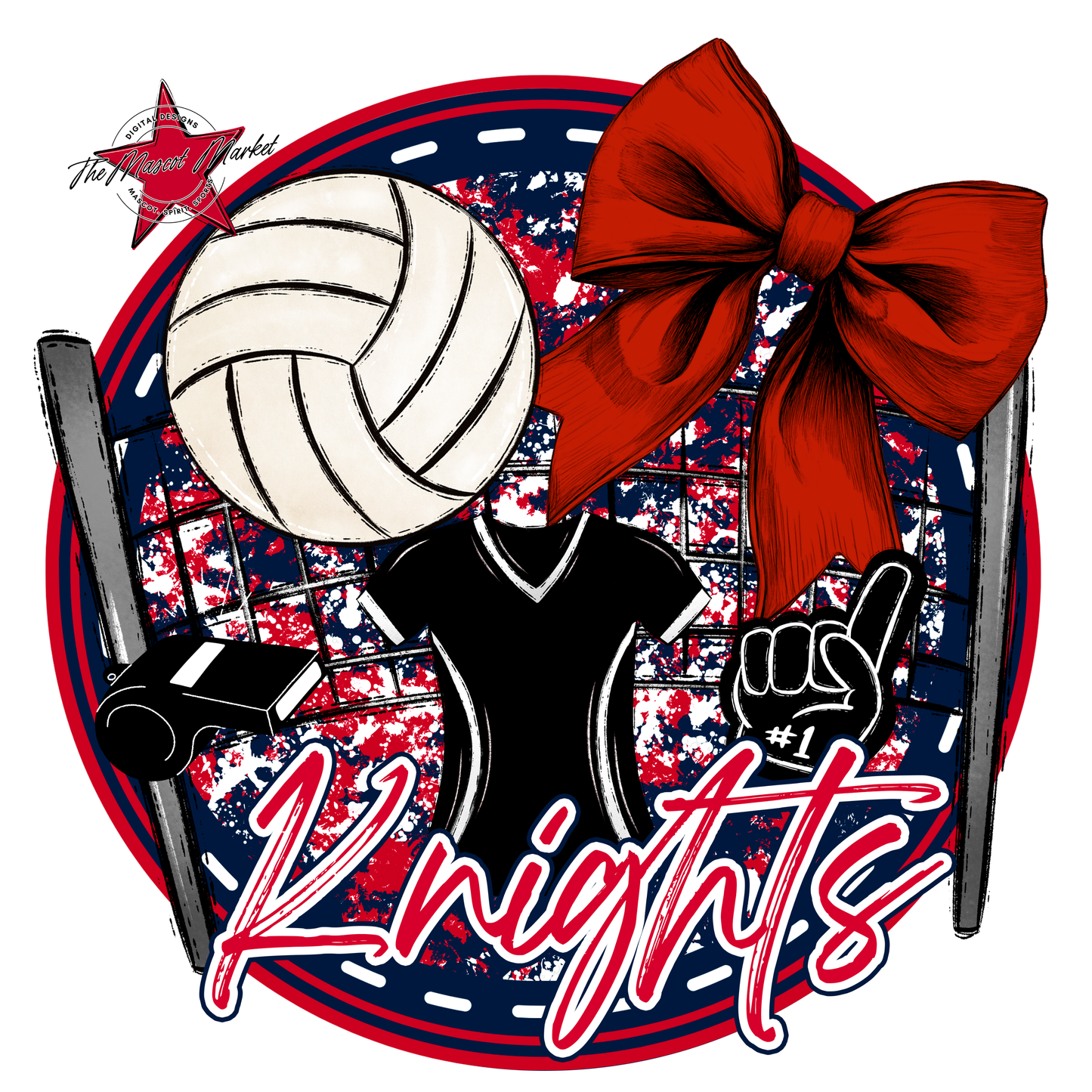 Knights Circle Volleyball Design-Navy-Red