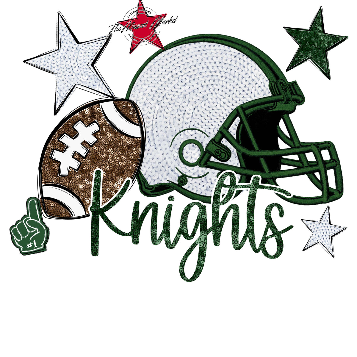 Knights Football Embroidered Sequins Design-Green