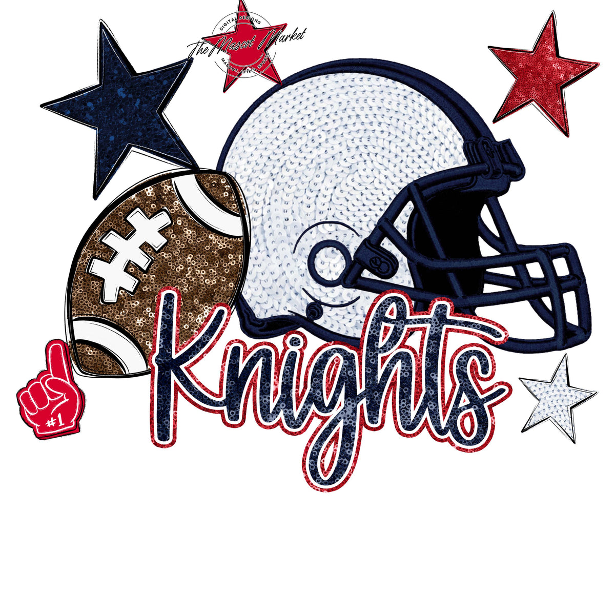 Knights Football Embroidered Sequins Design-Navy & Red