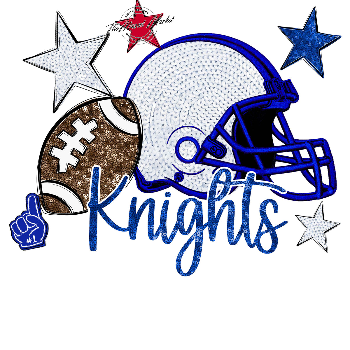 Knights Football Embroidered Sequins Design-Royal Blue