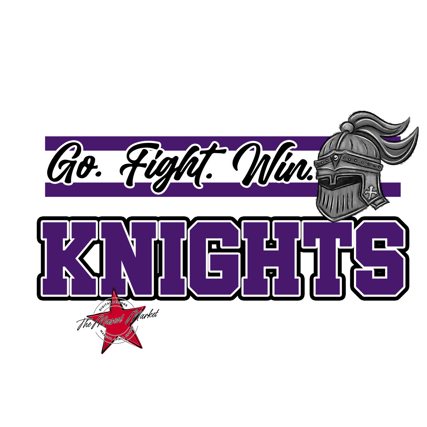 Knights Go Fight Win Mascot Lines-Purple