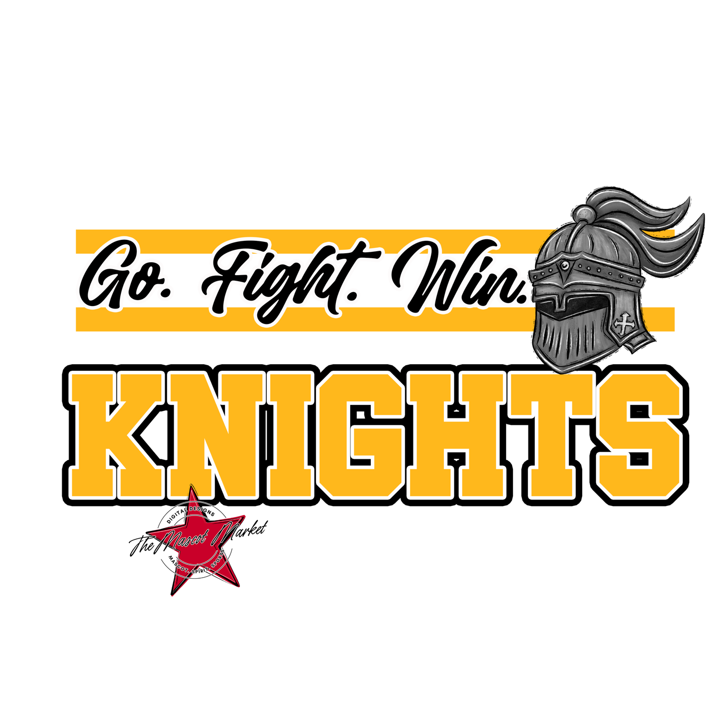 Knights Go Fight Win Mascot Lines-Yellow